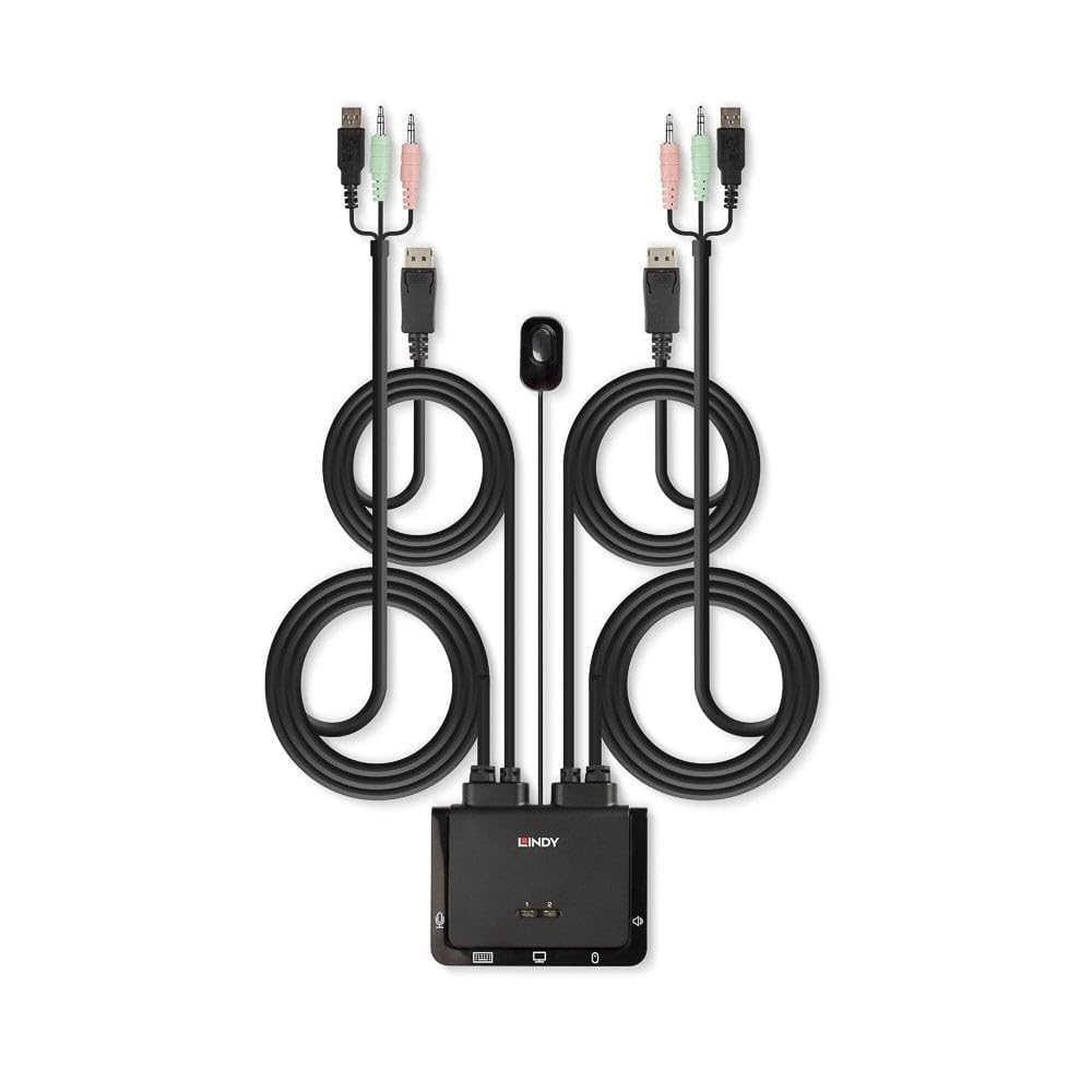 LINDY 2 Port DisplayPort 1.2 KVM Switch with USB 2.0 & Audio Support - Model 42344 | Perfect for Multi-Computer Workstations & Home Office Setups