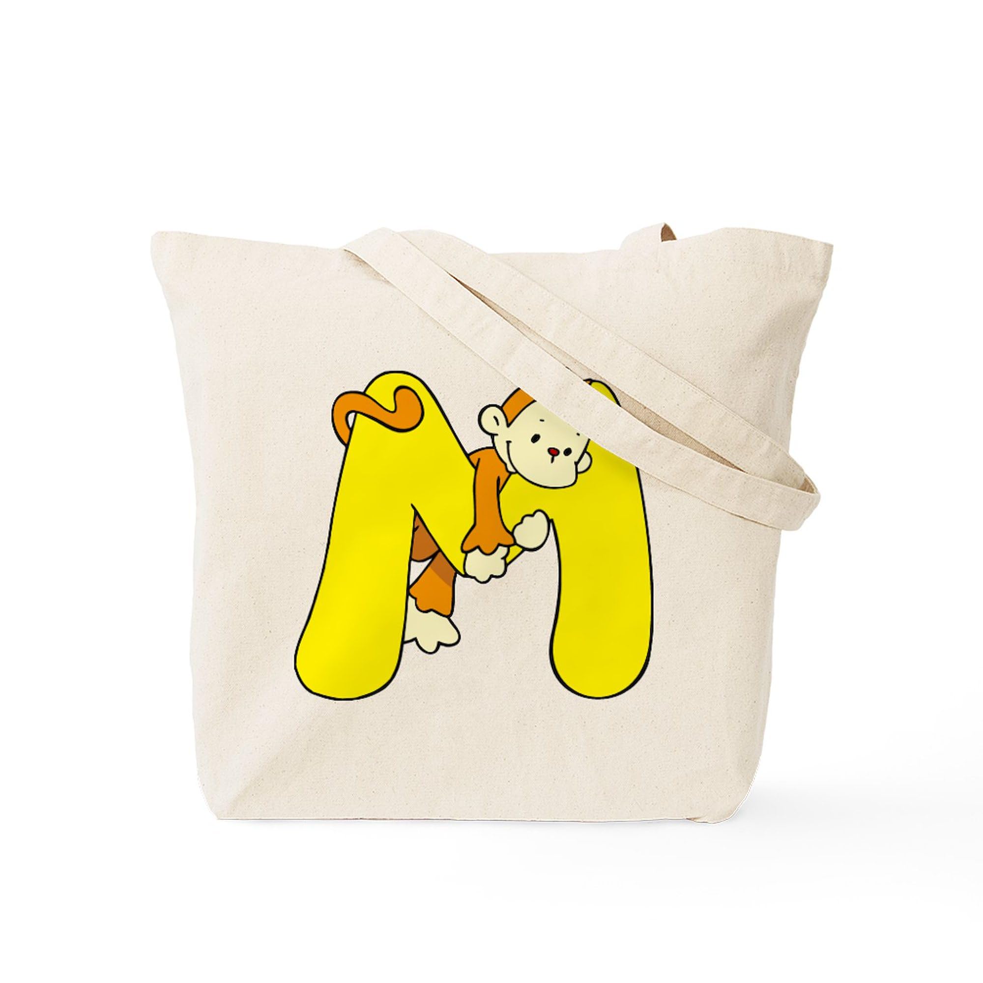 Zoo Alphabet M Monkey Tote Bag - Eco-Friendly Natural Canvas Reusable Shopping Bag for Groceries, Beach & Everyday Use