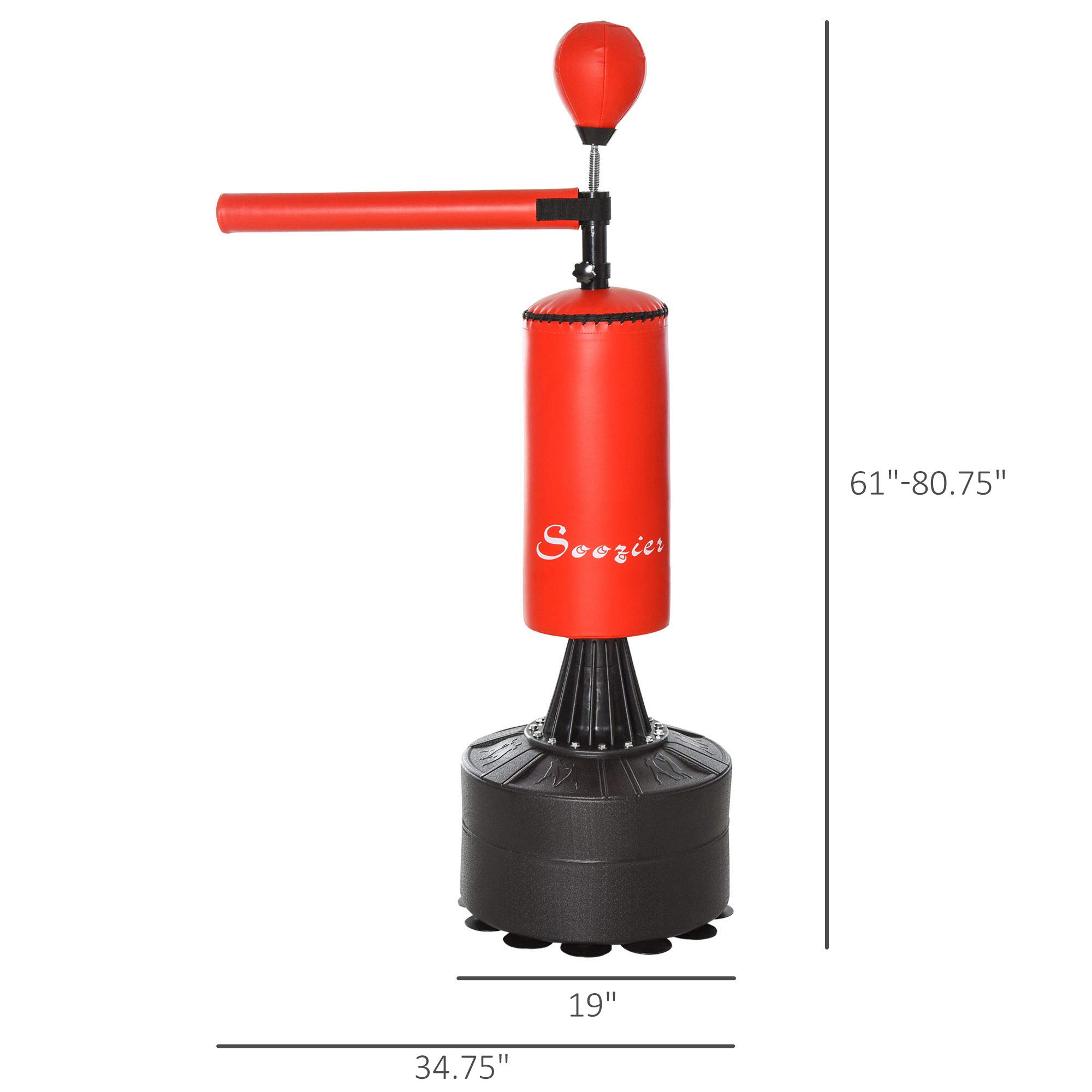 Soozier Freestanding Punching Bag Stand with Rotating Flexible Arm - Adjustable Speed Ball - Water/Sand Fillable Base for Boxing Training, Home Gym & Martial Arts Practice