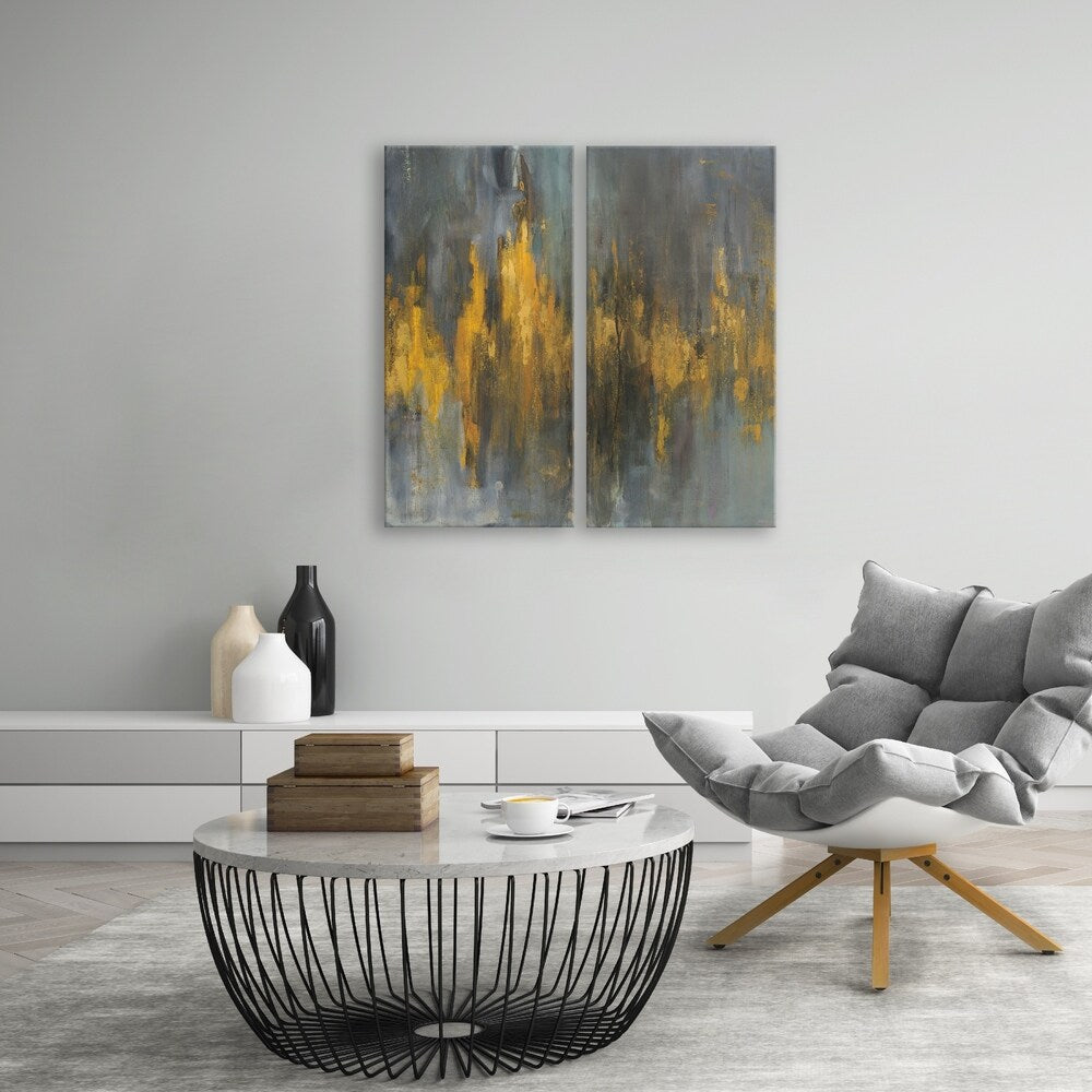Black and Gold Abstract Diptych Acrylic Wall Art Set of 2 - 15x30 Inches Modern Canvas Painting for Living Room & Bedroom Decor