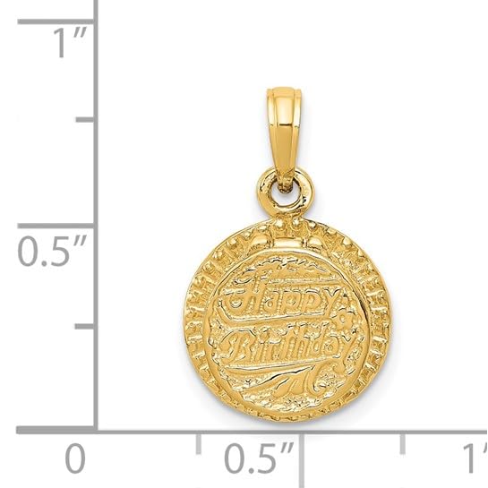 14K Yellow Gold Enamel Food Charm Pendant - 3D Happy Birthday Cake with Enamel Candle & Cake Topper | Elegant Jewelry Gift for Women, Birthday Party, Anniversary Celebration & Special Occasions