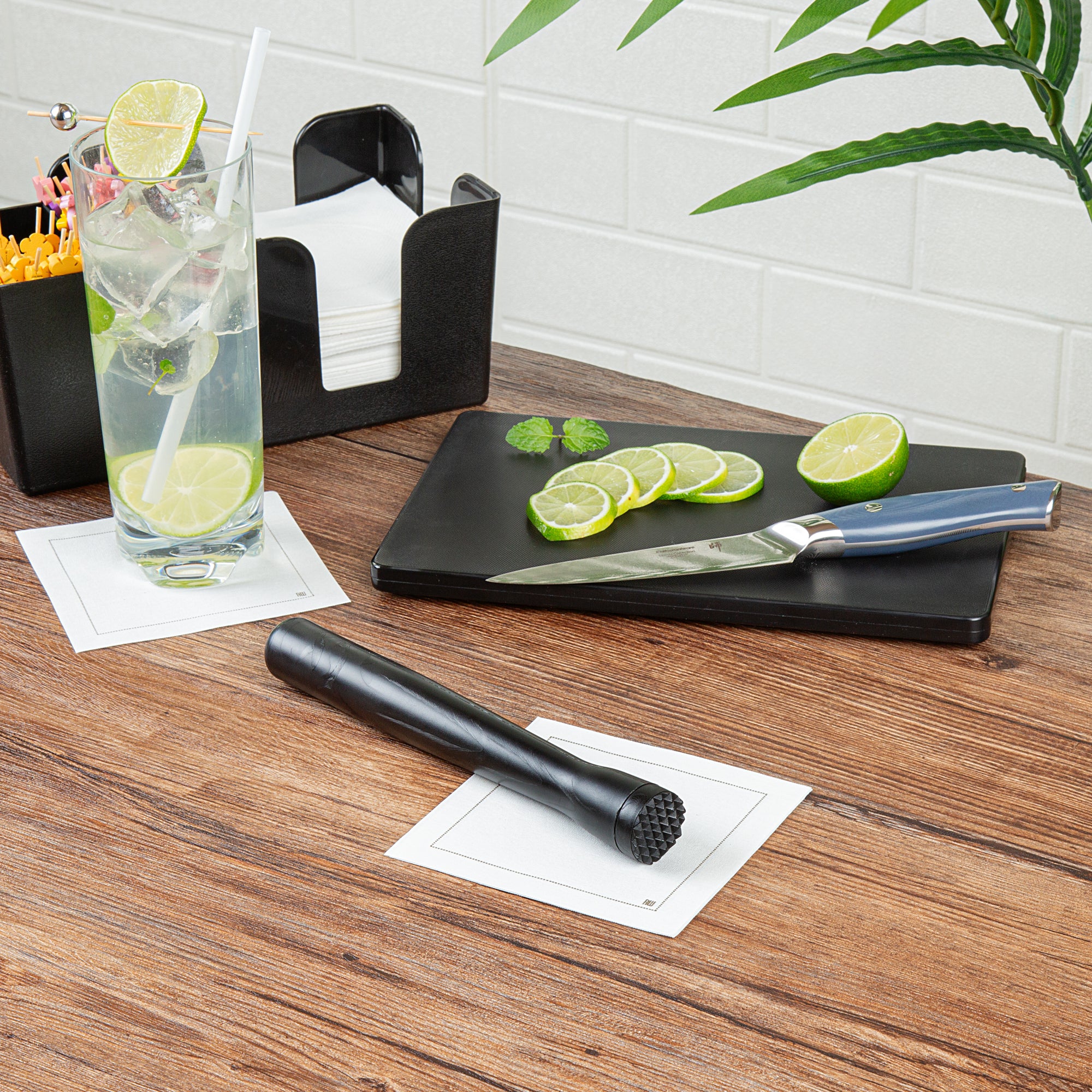Premium Black Plastic Cocktail Muddler & Tenderizer - 8.25
