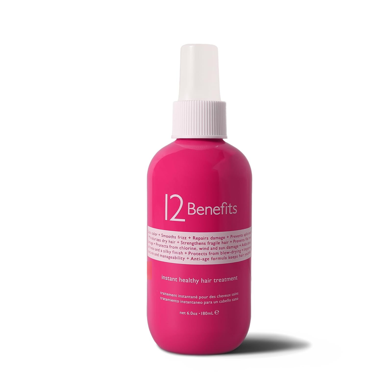 12 Benefits Instant Healthy Hair Treatment Spray - Leave In Conditioner with Quaternium 39 & Silk Protein - Frizz Control, Hair Strengthener & Repair for Damaged Hair (6 Fl Oz) - Perfect for Daily Use, Salon Results at Home, Travel-Friendly Hair Care Solution