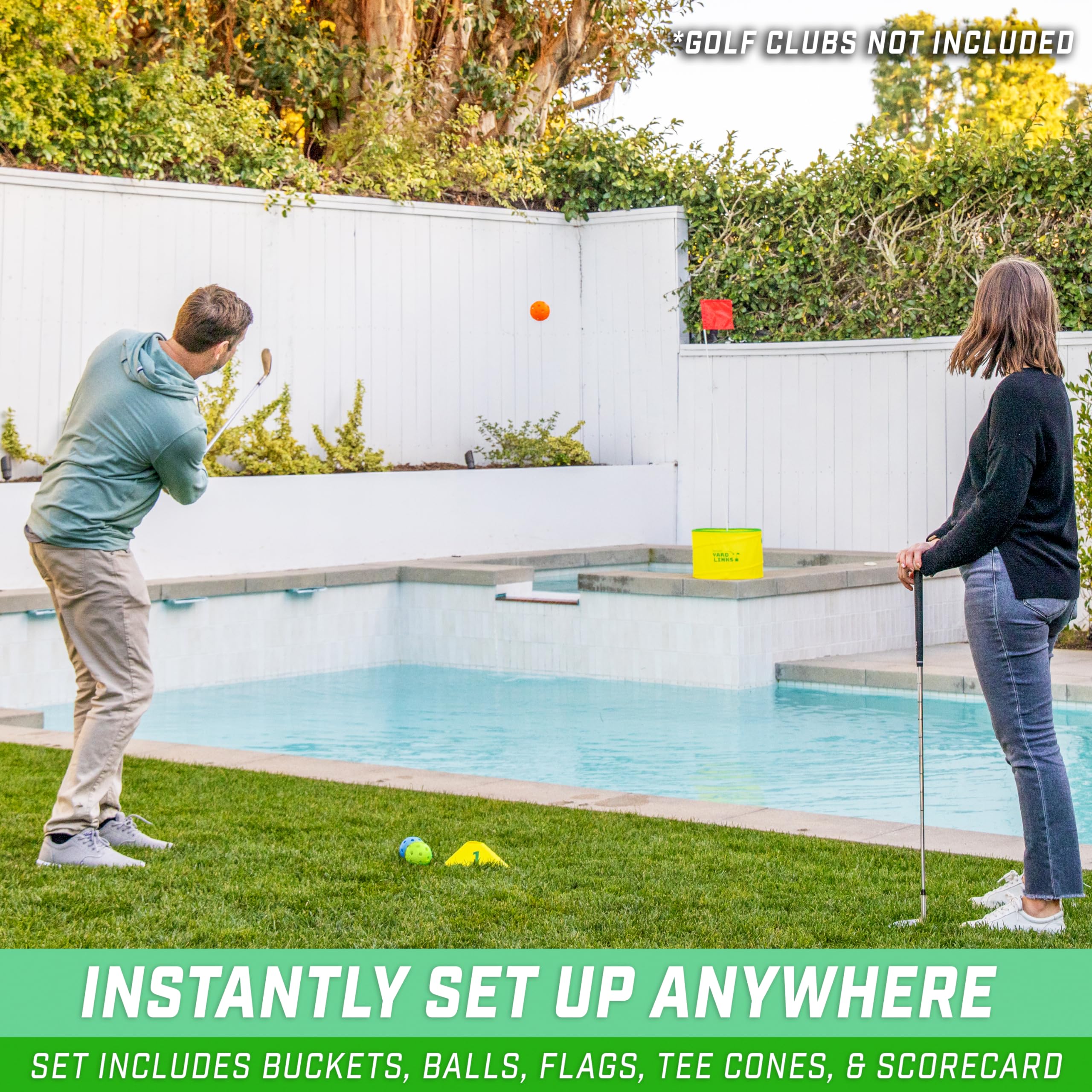 GoSports Yard Links Golf Game Set - 3, 6, or 9 Hole Backyard Golf Course with Golf Buckets, Tee Markers & Balls - Perfect for Outdoor Family Fun, Parties, and Backyard Practice