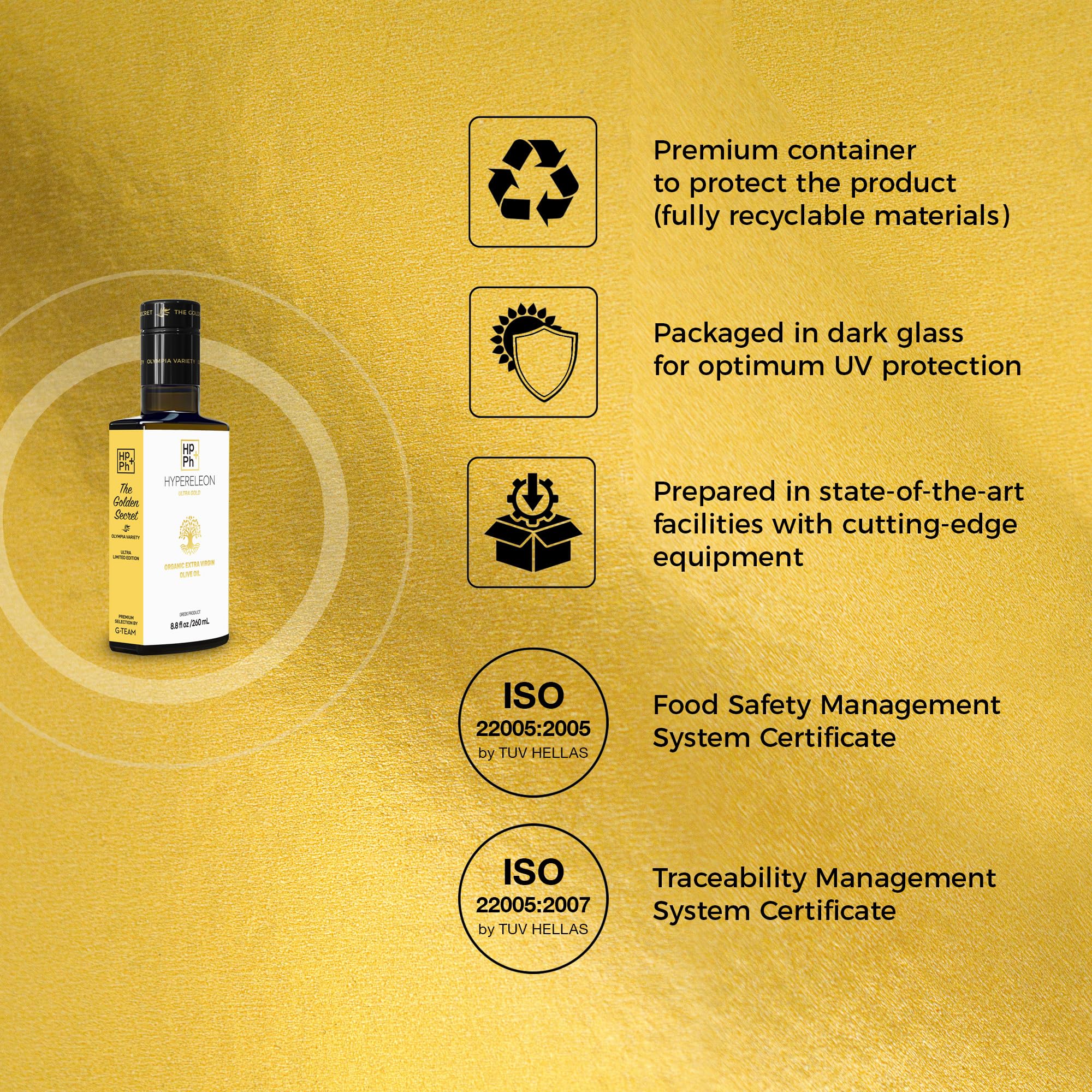 Premium Organic Greek Extra Virgin Olive Oil - 100% Pure, Unfiltered, High Phenolic | Award-Winning HYPERELEON ULTRA GOLD | 260ml (Pack of 2) | Perfect for Salads, Cooking & Gourmet Dipping