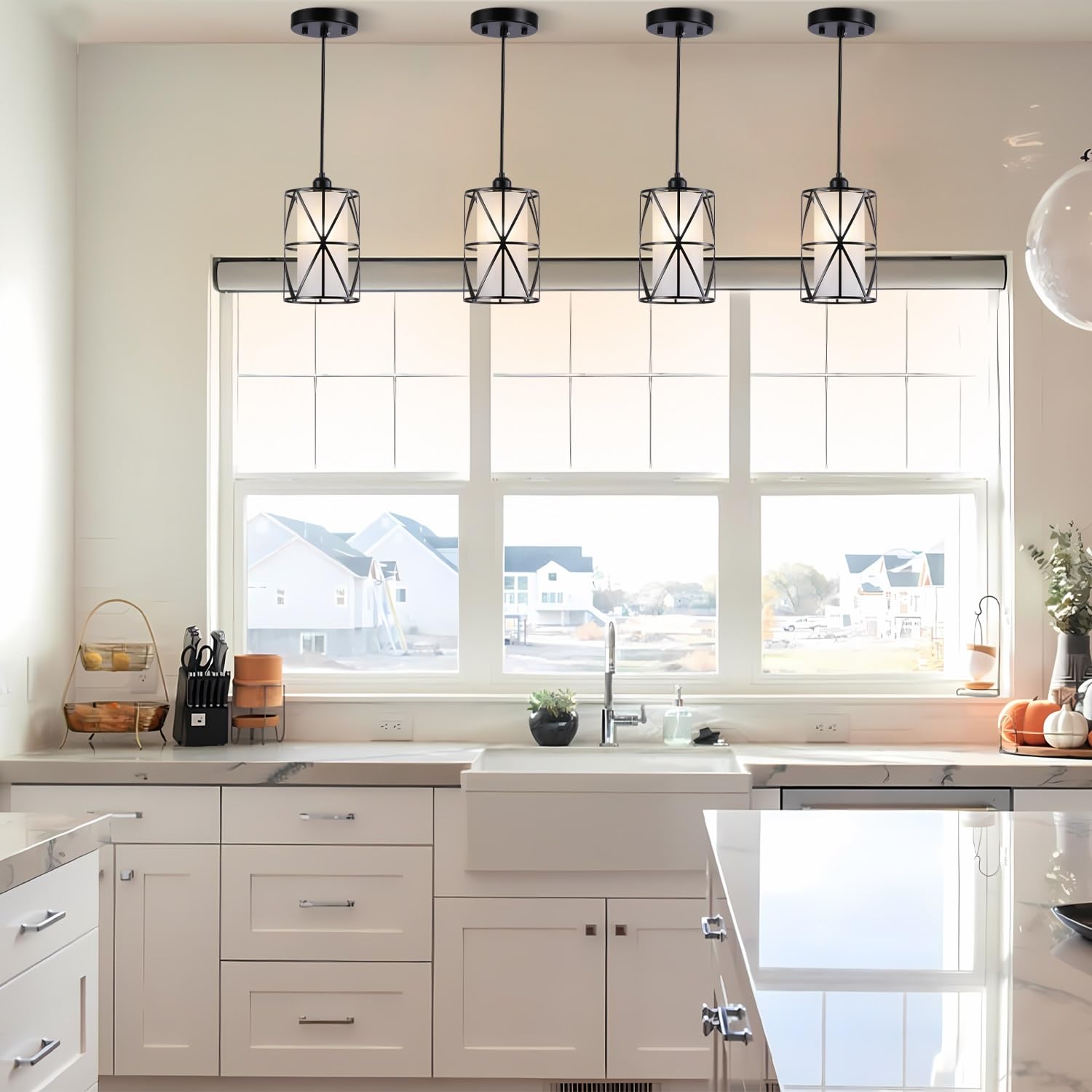 Modern Matte Black Cylindrical Pendant Lights with Frosted Glass - Kitchen Island Lighting, Small Foyer Chandelier for Dining Room, Bedroom & Entryway Decor