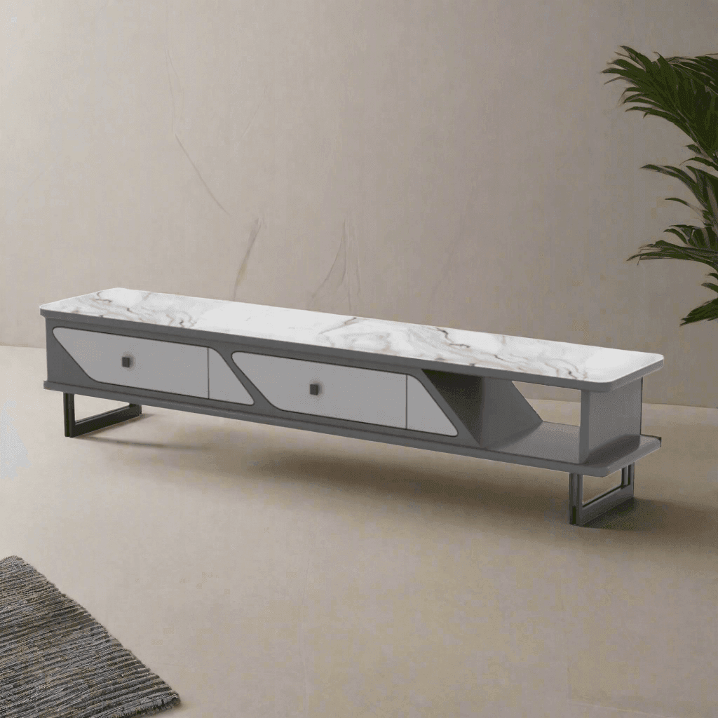 Harper Marble Tech TV Stand 200cm - Modern Entertainment Center with Storage for Living Room, Bedroom & Home Theater