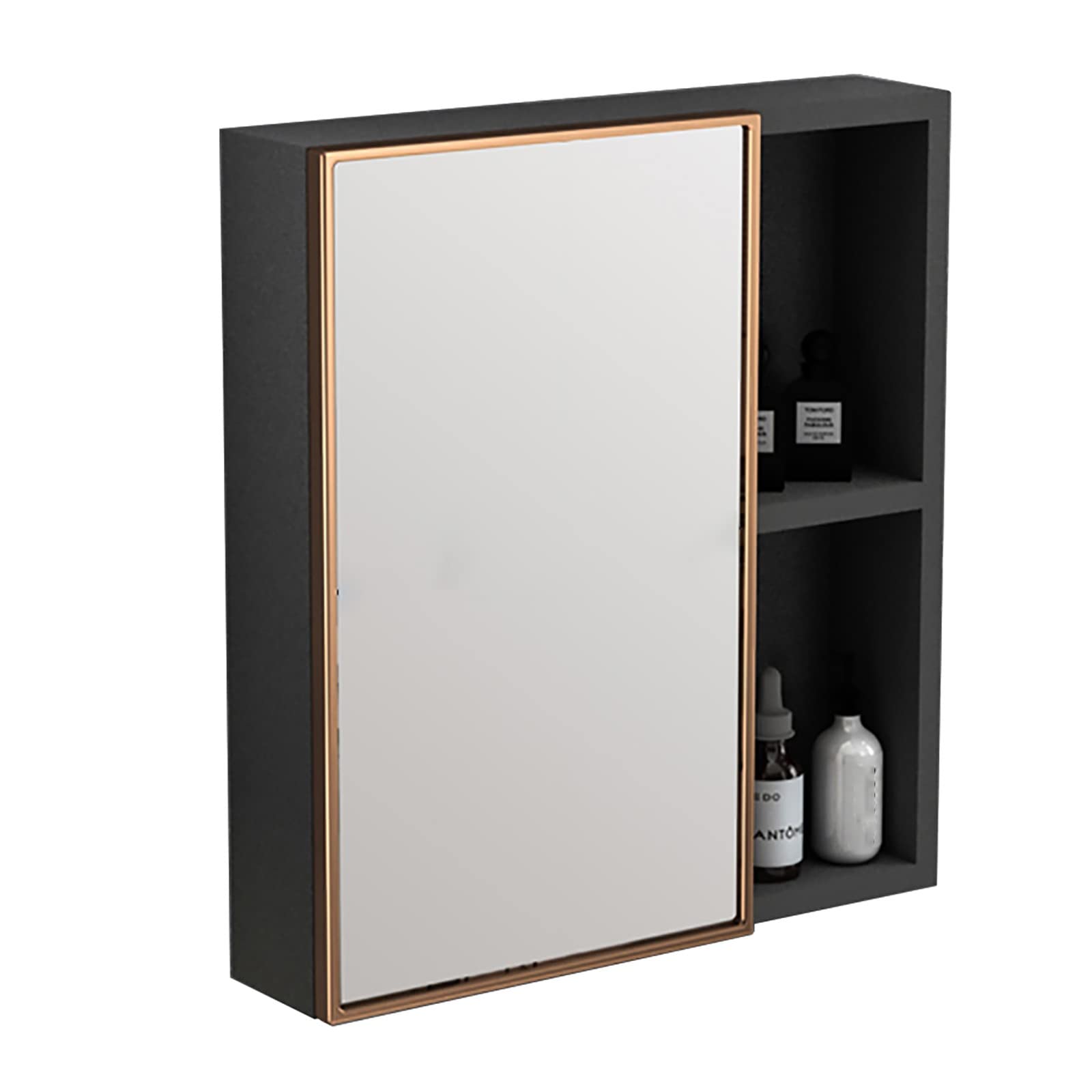 Black Bathroom Mirror Cabinet - Wall Mounted Medicine Storage with Aluminum Alloy Frame (21.6 x 23.5 Inch) - Space Saving Solution for Small Bathrooms, Powder Rooms & Vanities
