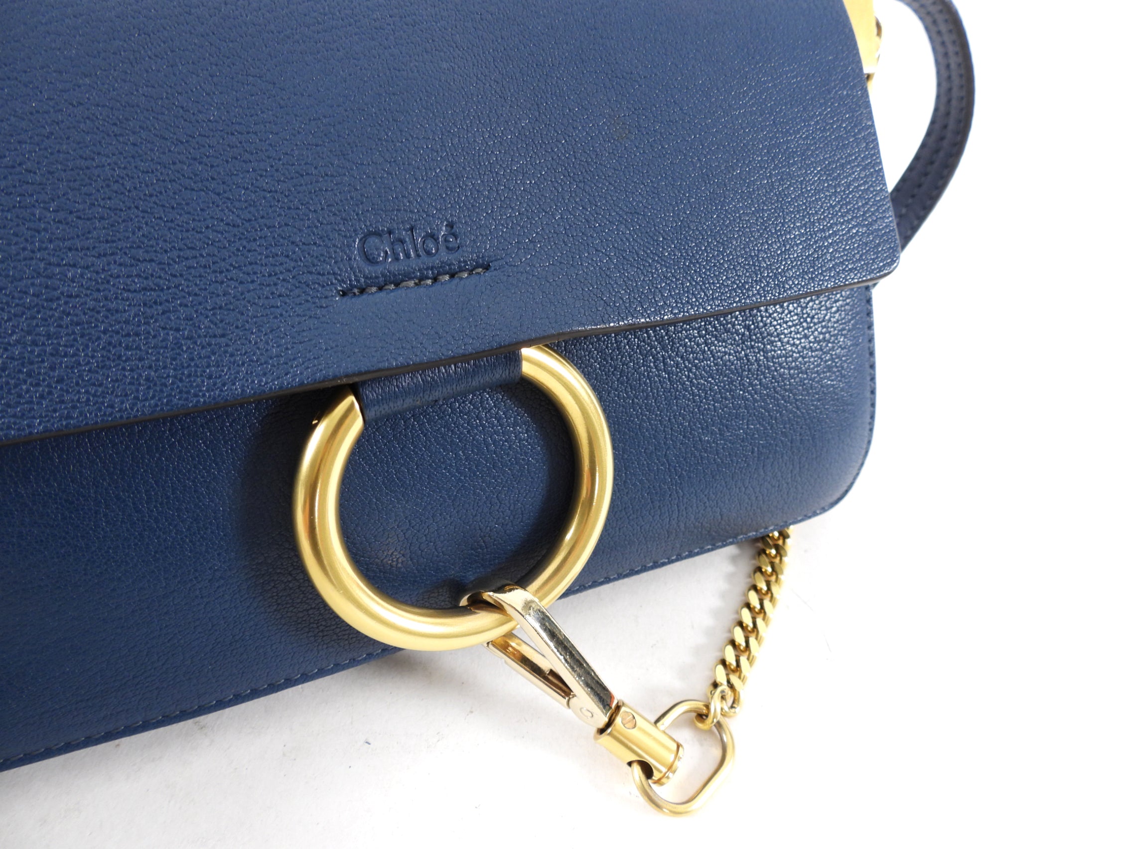 Chloe Faye Small Dark Blue Leather Crossbody Bag with Chain Strap - Perfect for Date Night, Work & Travel