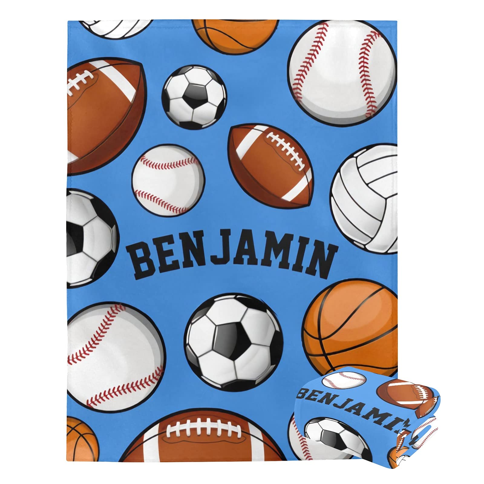 Personalized Baby Blanket with Name - Custom Basketball Baseball Rugby Soccer Blanket for Boys & Girls - Super Soft Newborn Blanket - Perfect for Nursery Decor, Baby Shower Gifts & Cozy Bedtime