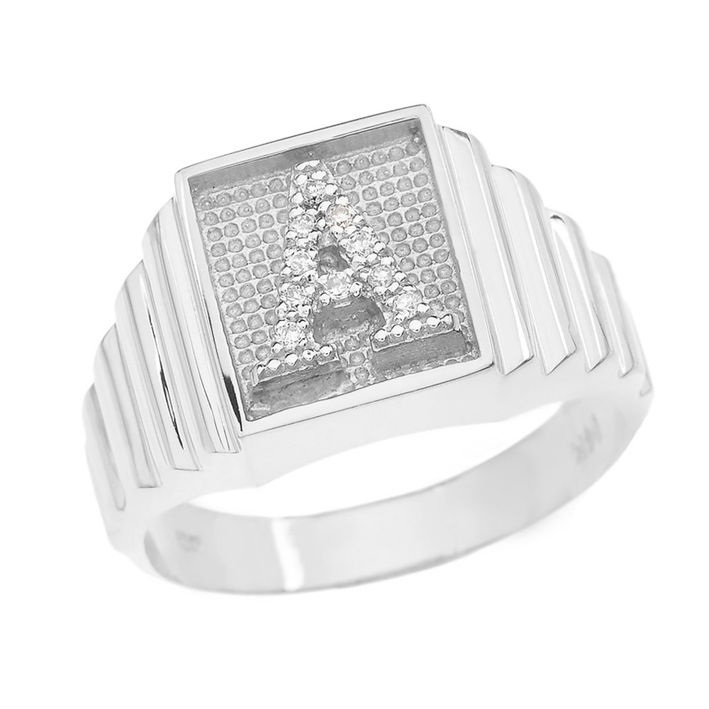 Men's 925 Sterling Silver Initial Letter Ring with Diamond Accents - Square Face Layered Band (Size 12.5) - Perfect for Engagements, Anniversaries & Personalized Gifts