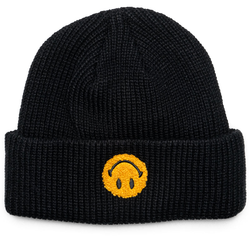 Upside Down Smiley Beanie - Black | Trendy Unisex Winter Hat for Men & Women | Perfect for Casual Outfits, Streetwear & Cold Weather