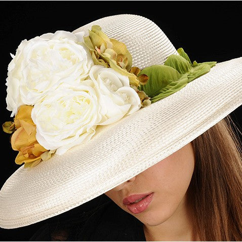 SE7008 Women's Summer Hat with Leaf Trim & Floral Design - Perfect for Beach, Garden, and Outdoor Activities