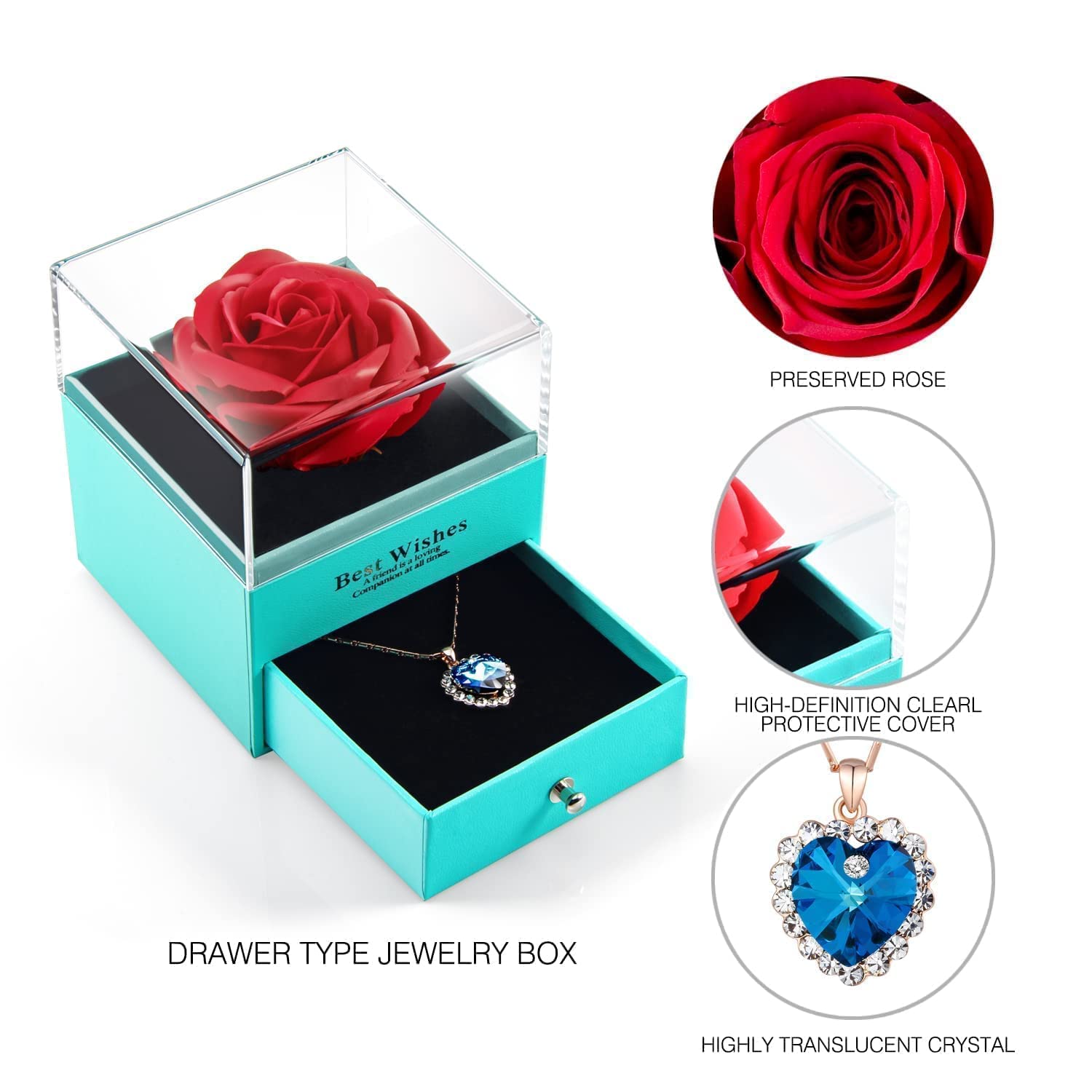 Eternal Preserved Rose Necklace for Women - Romantic Gift for Mom, Wife, Girlfriend, Fiancée | Perfect for Mother's Day, Anniversary, Birthday & Valentine's Day | Elegant Jewelry for Special Occasions & Date Nights