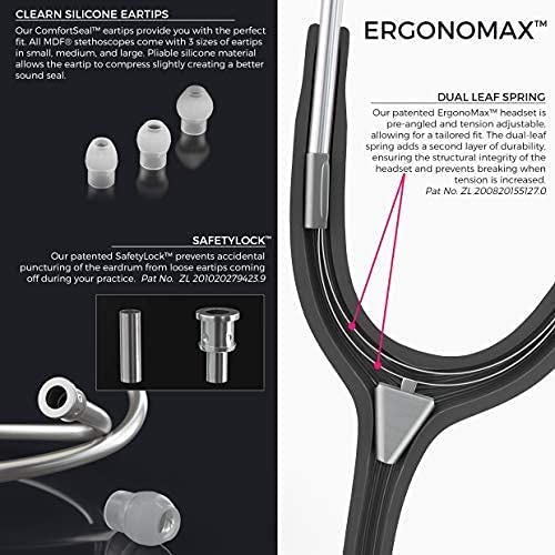 MDF ProCardial Cardiology Stethoscope - Dual Head Stainless Steel Adult Stethoscope with White Tube & PerlaNoire Chestpiece (MDF797PN29) | Ideal for Doctors, Nurses, Medical Students & Healthcare Professionals