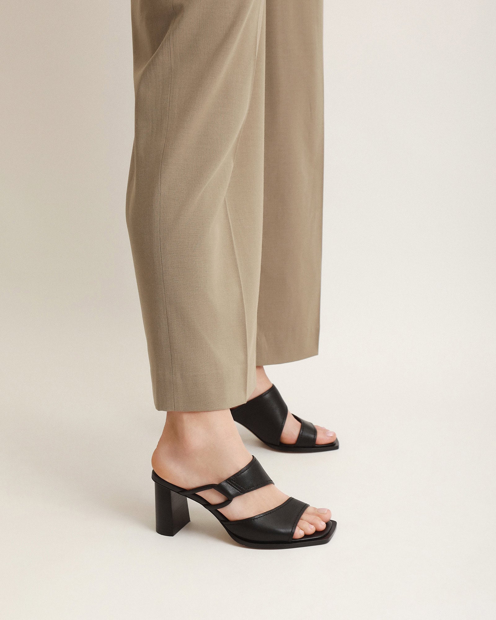CAMMY Women's Black Leather Mid Heel Sandals - Comfortable Dressy Strappy Shoes for Summer, Weddings & Office Wear