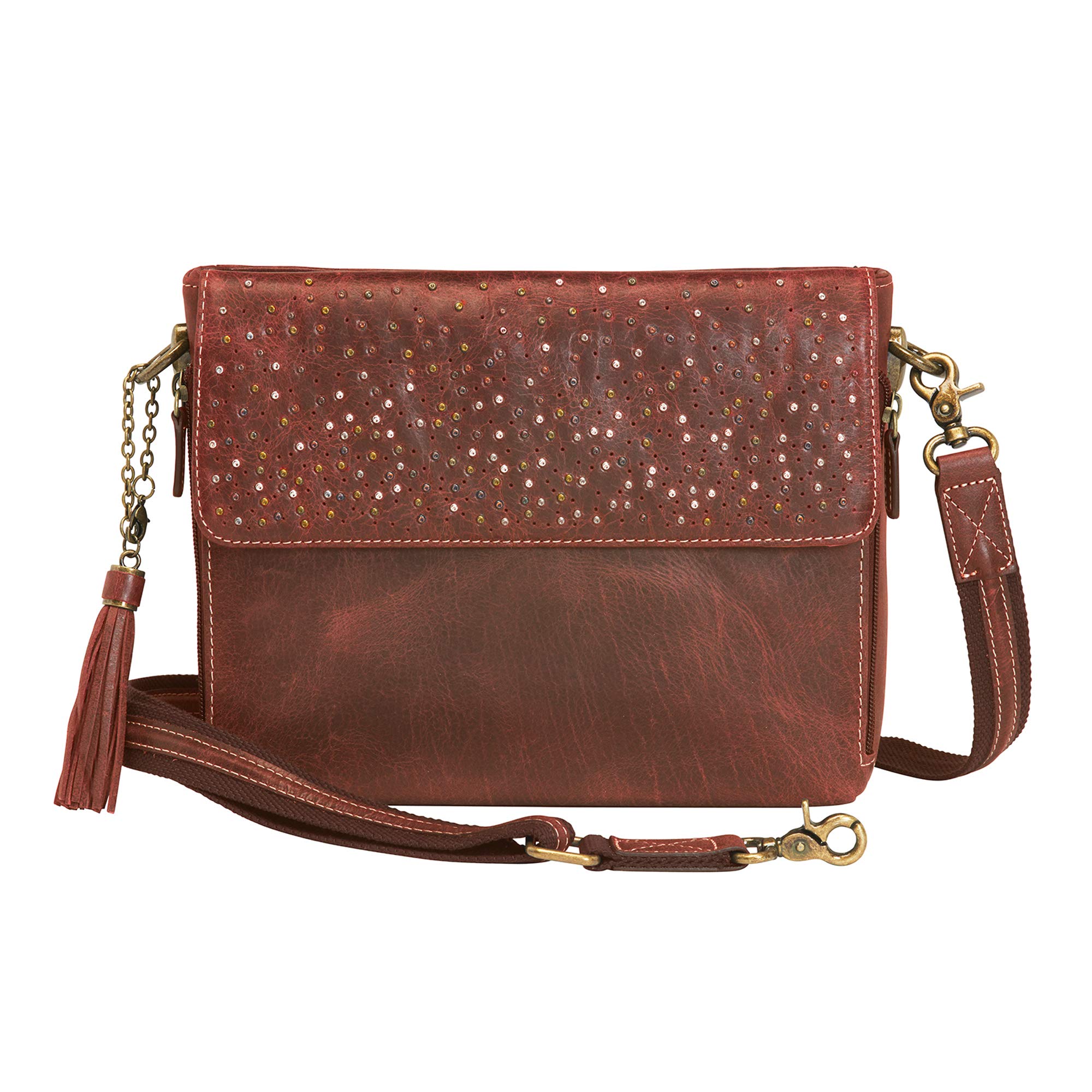 Gun Tote'n Mamas Distressed Buffalo Leather Crossbody Organizer Purse for Women - Stylish & Durable Red Leather Handbag for Concealed Carry, Everyday Use & Outdoor Activities