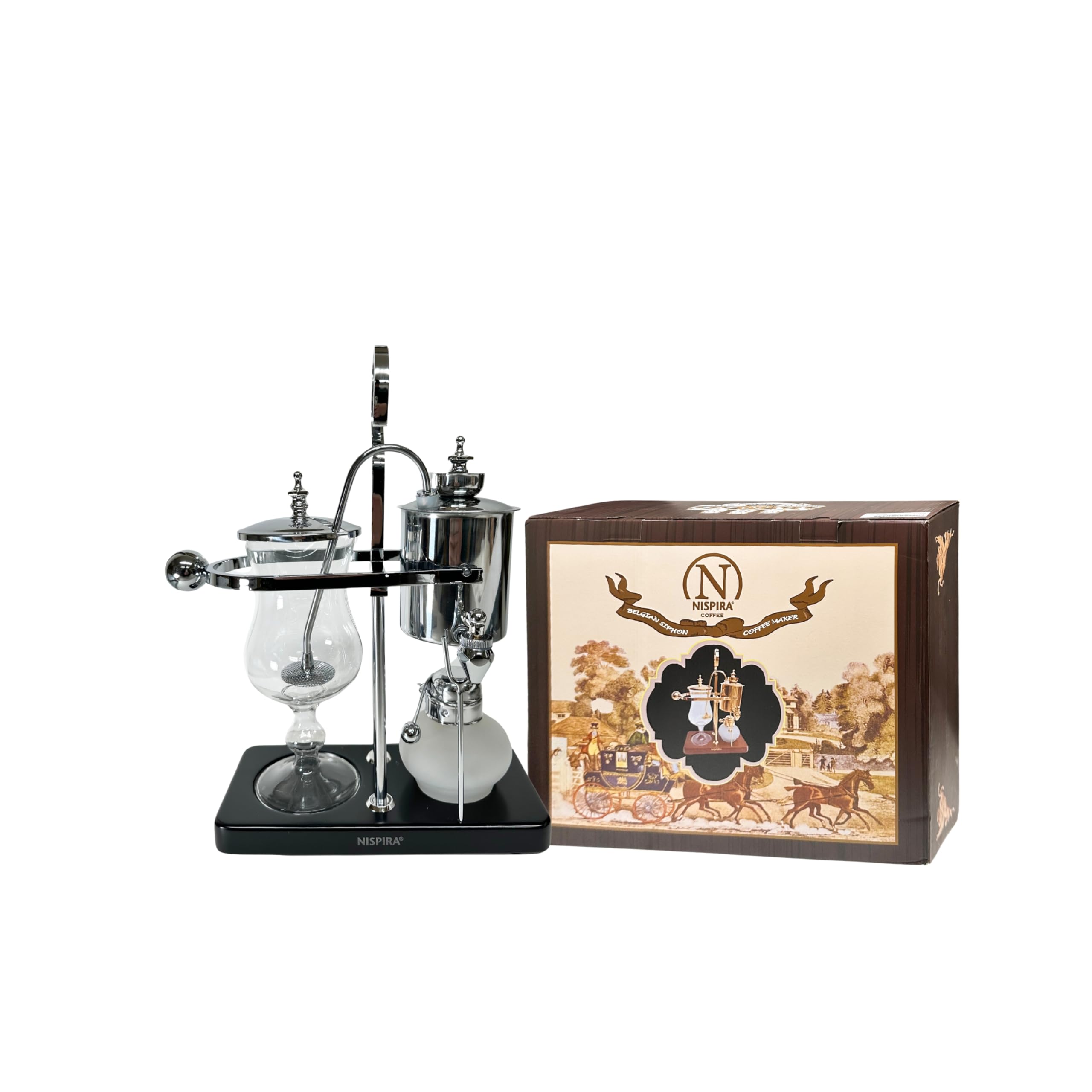 Premium Nispira Belgium Royal Family Balance Syphon Coffee Maker - 500ml Vintage Vacuum Brewing System with Unique Gravity Design (Silver) - Perfect for Home Baristas & Coffee Enthusiasts