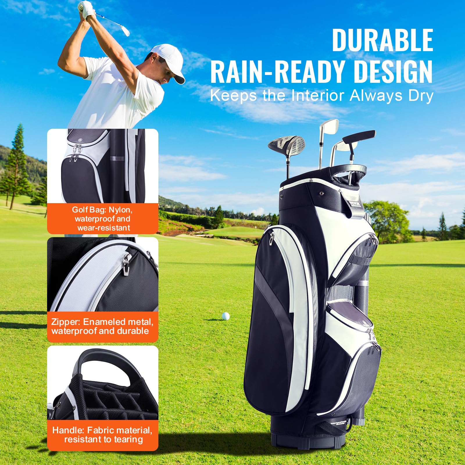 VEVOR Premium 14-Way Golf Cart Bag with Stand - Durable Golf Bag with Handles, Dust Cover & Detachable Dual Strap for Men & Women - Perfect for Golf Courses, Driving Ranges & Tournaments