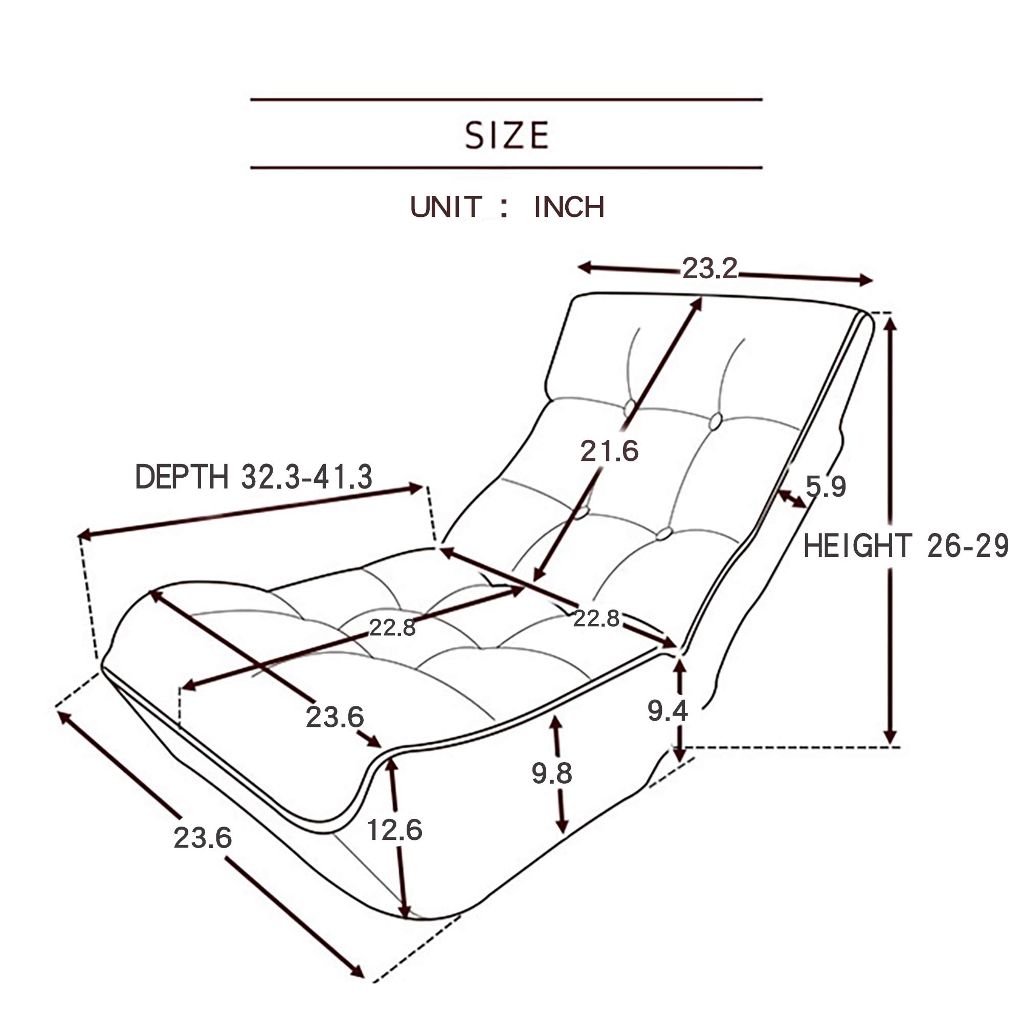Olodmere Chaise Lounge Sofa - Foldable Floor Chair for Living Room, Bedroom & Patio - Grey Indoor Lazy Sofa for Relaxing, Reading & Lounging