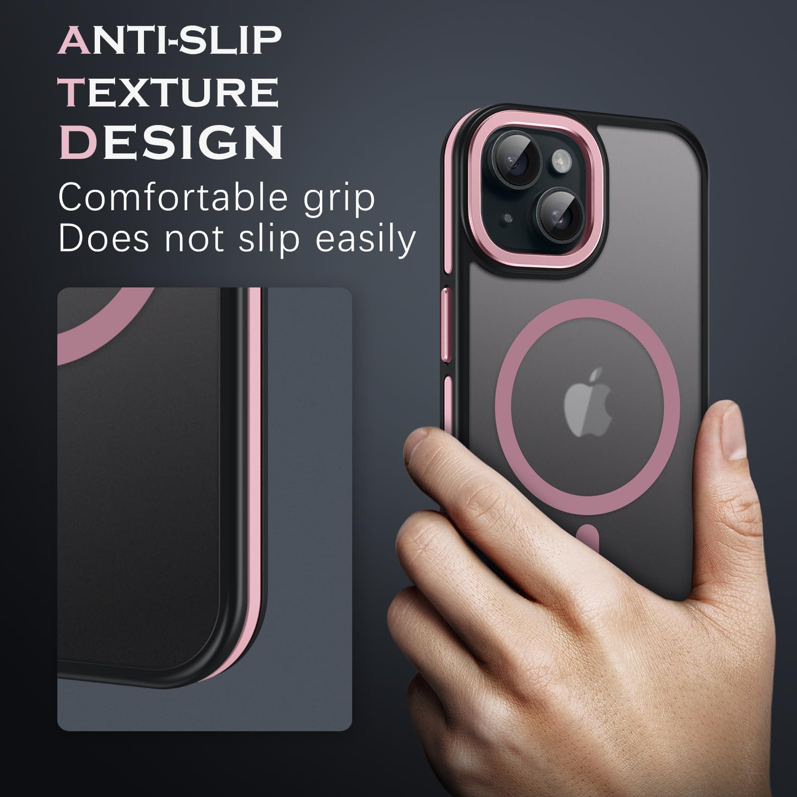 YINLAI Magnetic Slim Translucent Matte Case for iPhone 15 Plus 6.7-Inch | Magsafe Compatible | Shockproof Protective Cover for Men & Women | Black/Pink | Perfect for Everyday Use & Travel Protection