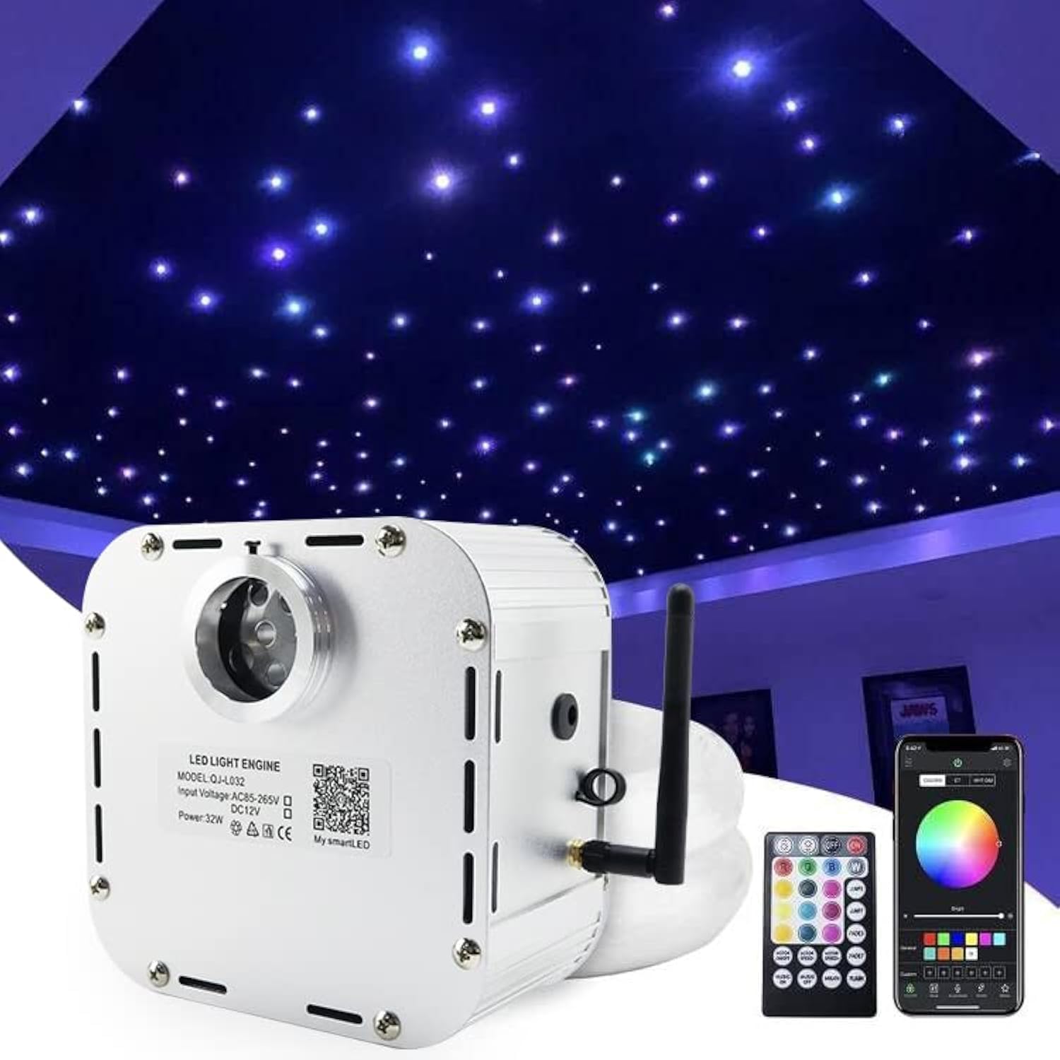 Kingmaled 32W Twinkle APP Fiber Optic Ceiling Lights Star Kit - RGBW Music Sync LED with Remote Control & 800pcs Fiber Cable (400x13.1ft + 400x9.6ft) for Home Theater, Bedroom, and Media Room Decoration