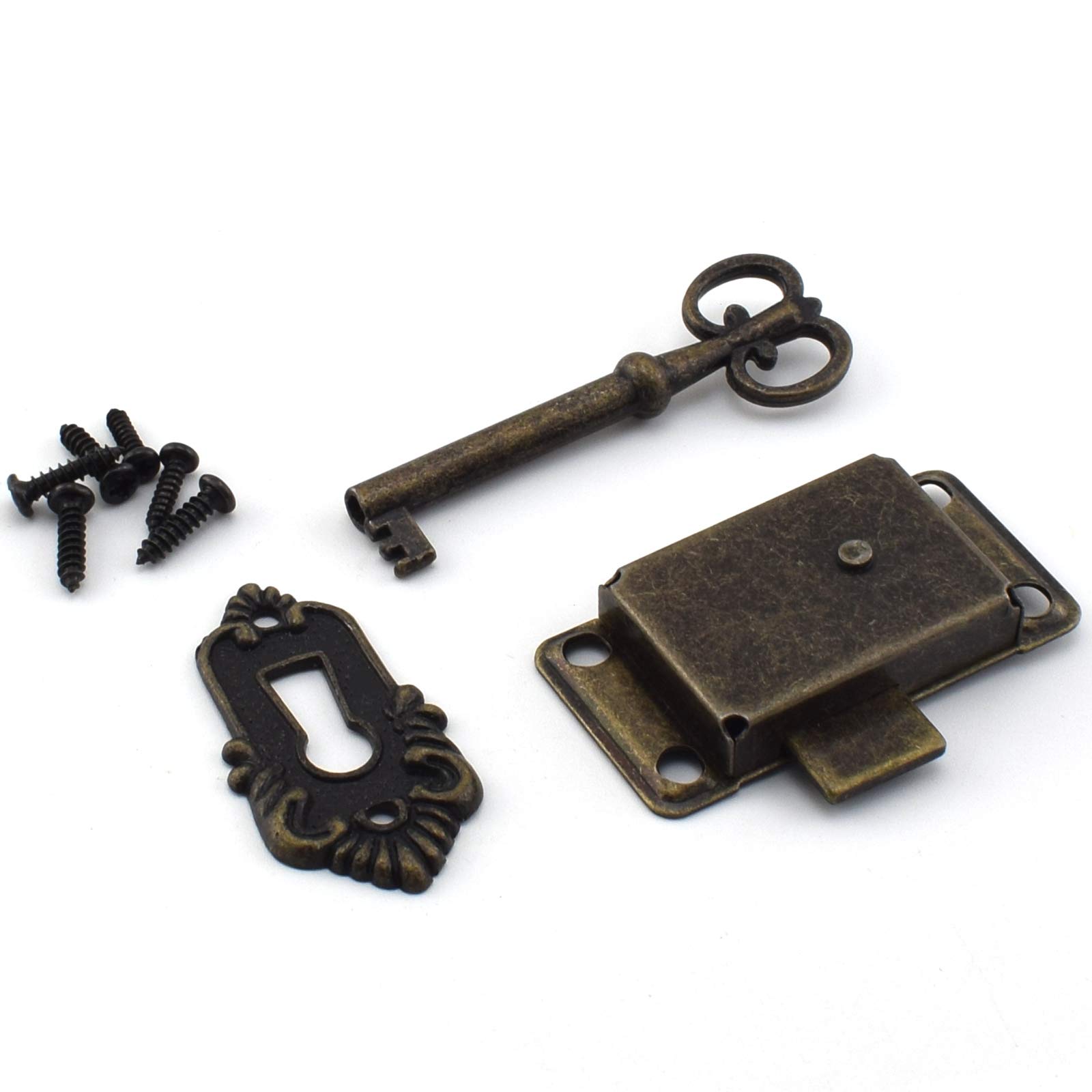 Vintage Style Square Spring Latch Lock with Key - SDTC Tech Retro Desk Drawer Lock for Office, Jewelry Box, Cabinet & Cupboard - Bronze Finish for Classic Home & Office Security