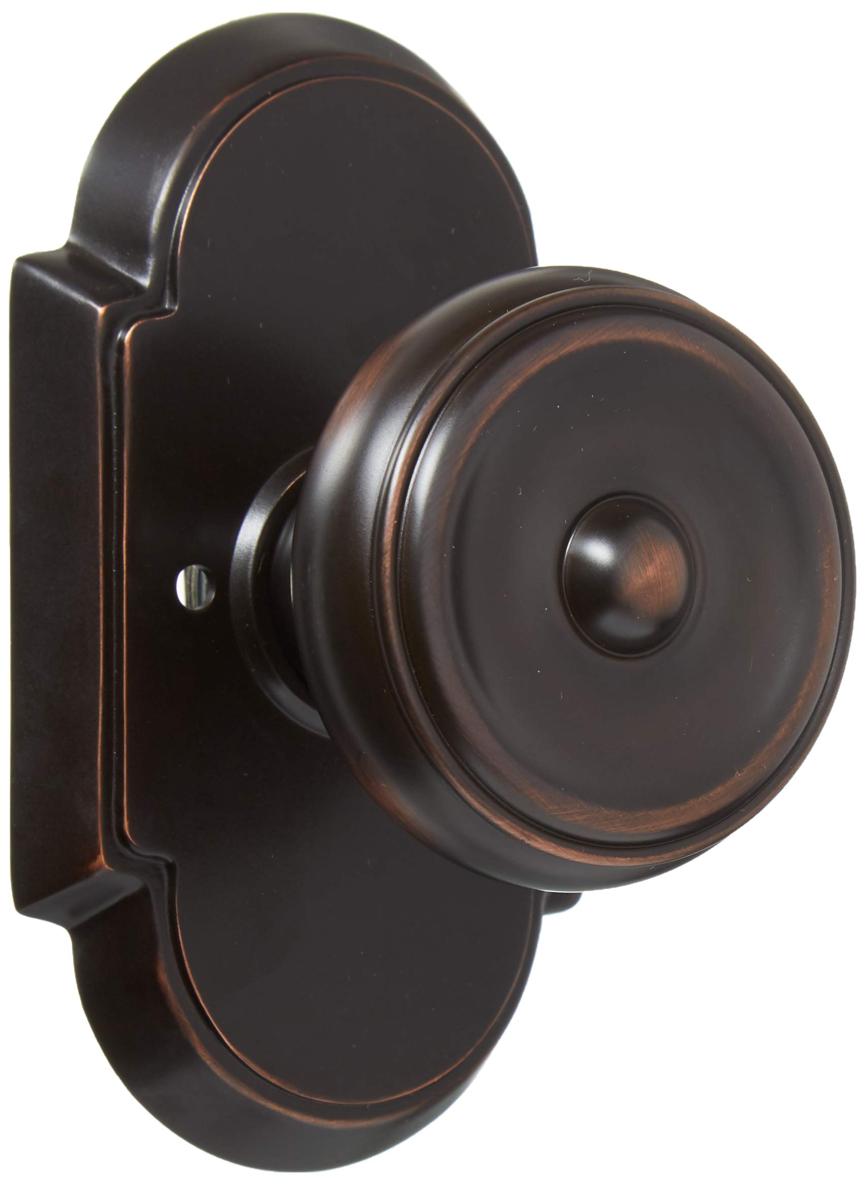 Oil Rubbed Bronze Arched Rosette Door Knob Set with Waverly Design - Privacy Door Handles for Bedroom, Bathroom & Interior Doors