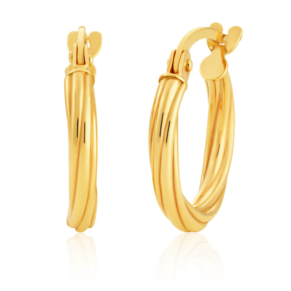 9ct Yellow Gold 10mm Hoop Earrings with Twist Design - European Made Jewelry for Women - Perfect for Everyday Wear, Parties & Special Occasions