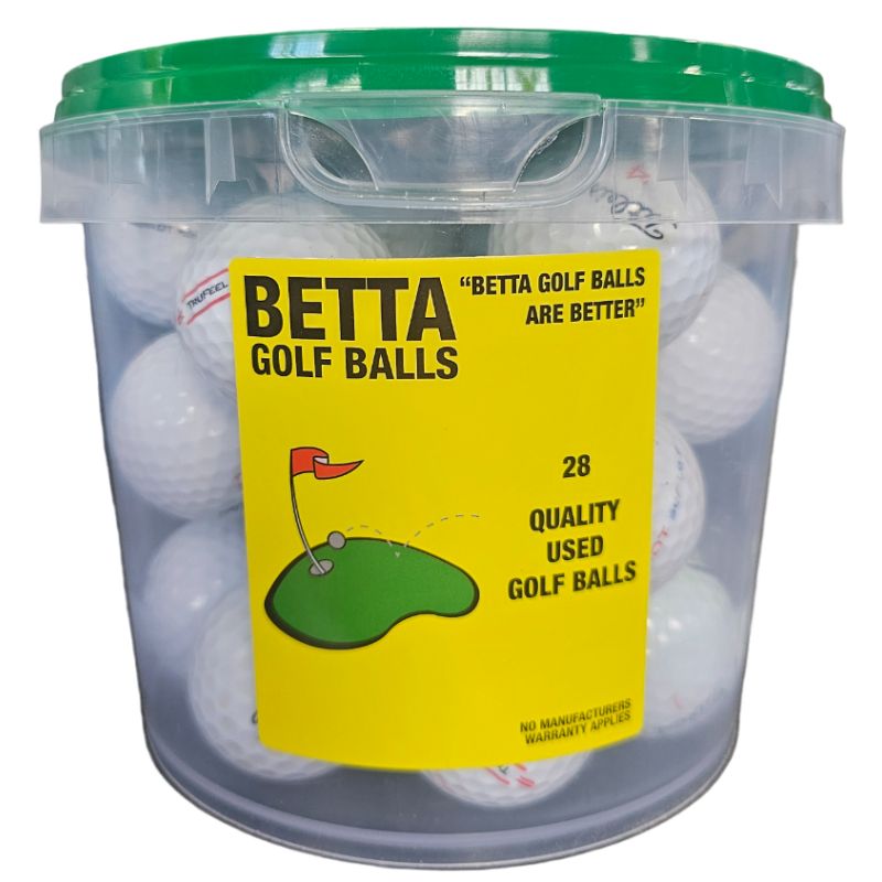 Premium Used Golf Balls - 28 Pack Betta Bucket | High Quality Recycled Golf Balls for Practice & Training | Perfect for Driving Range, Backyard, and Course Play