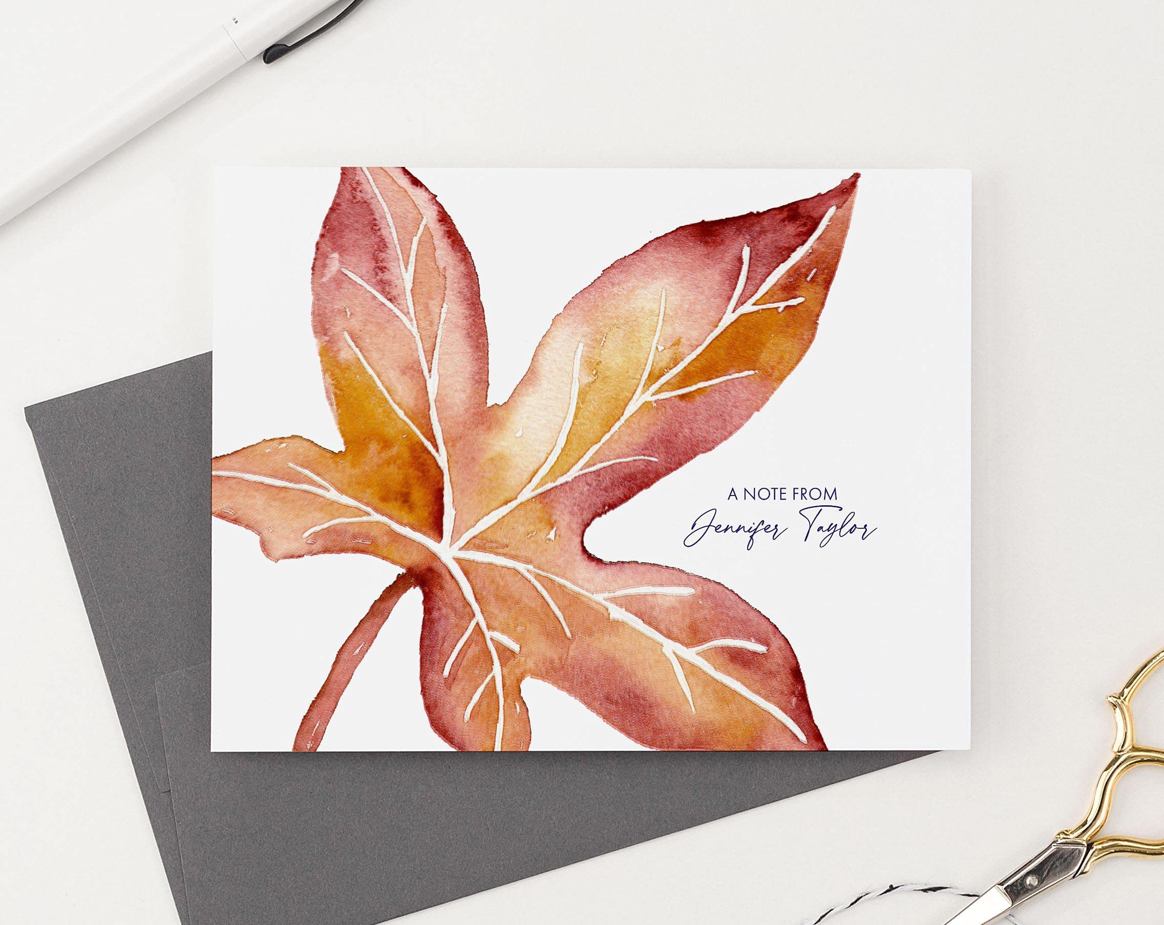 Personalized Maple Leaf Fall Stationery Set - Autumn Themed Folded Note Cards with Envelopes for Women | Perfect for Thanksgiving Greetings, Seasonal Correspondence & Handwritten Letters