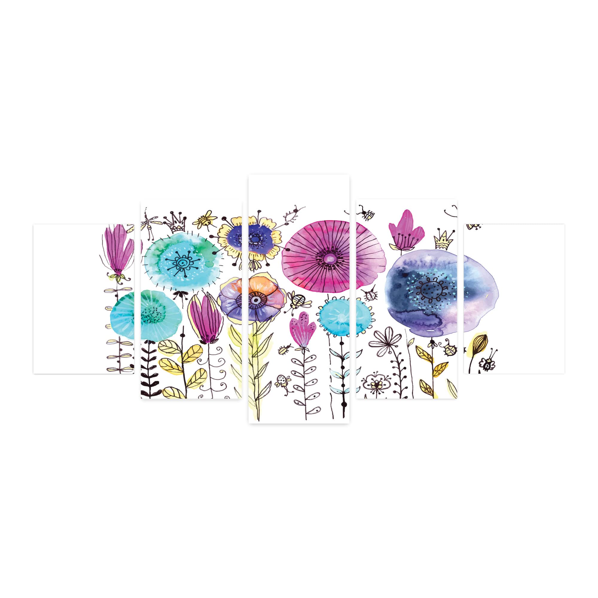 Ambesonne Dragonfly 5-Panel Acrylic Glass Wall Art Decor - Summer Theme with Dandelion & Winged Insect Design - Pink & Blue Modern Artwork (60