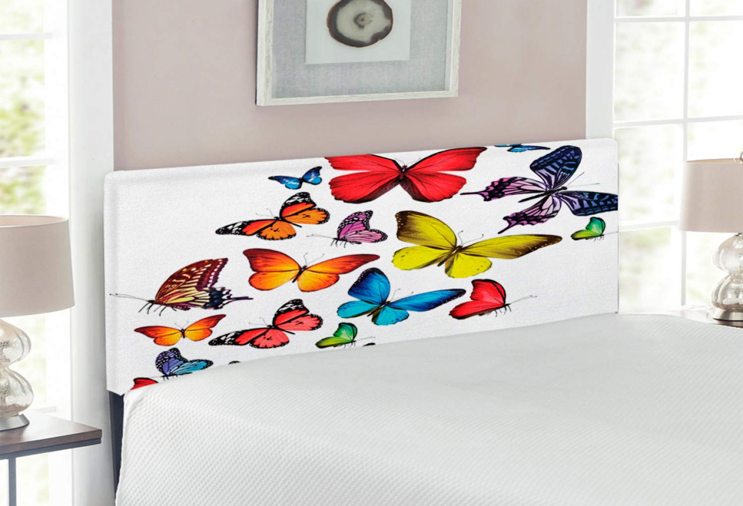 Ambesonne Upholstered Metal Headboard with Memory Foam - Full Size Butterfly & Wildflower Design for Romantic Bedroom Decor | Perfect for Master Bedrooms, Guest Rooms & Cozy Home Styling