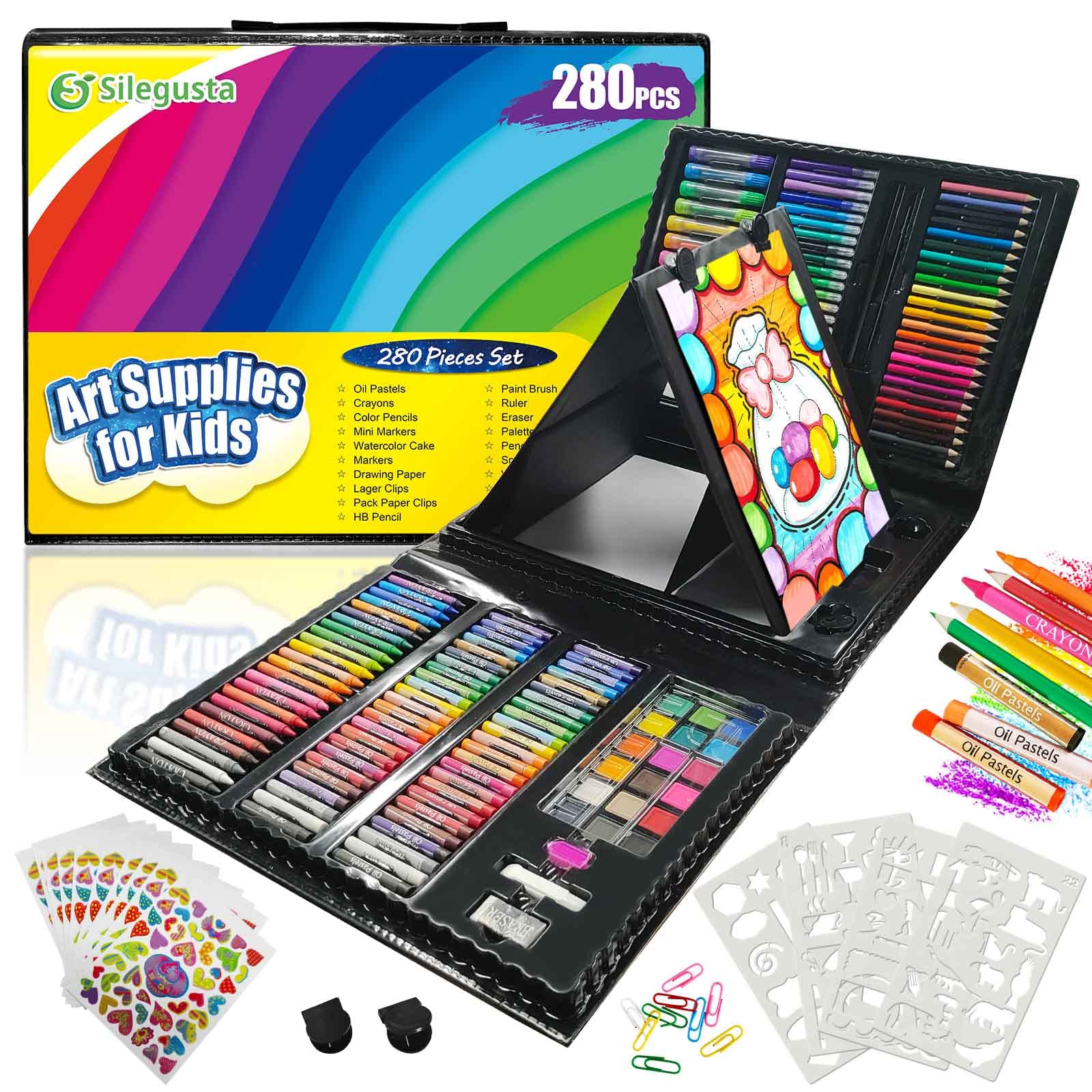 280 PCS Kids Art Supplies Set - Colored Pencils, Oil Pastels, Watercolor Cakes, Sketch Pencils & Painting Tools for Girls Ages 9-12 | Perfect for School Projects, DIY Crafts & Creative Drawing Activities