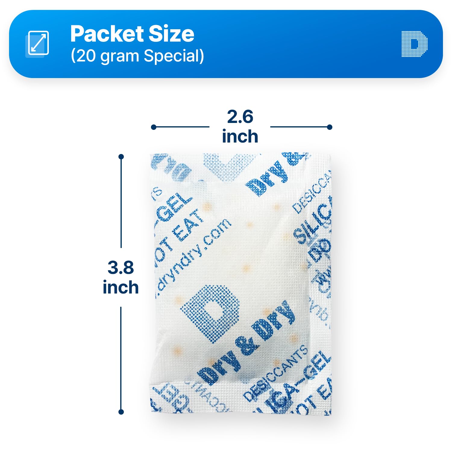Dry & Dry 20 Gram [5 Packs] Orange Indicating Silica Gel Packets (Orange to Dark Green) - Food Safe, Rechargeable Desiccant for Moisture Control | Perfect for Food Storage, Electronics, Documents & Travel