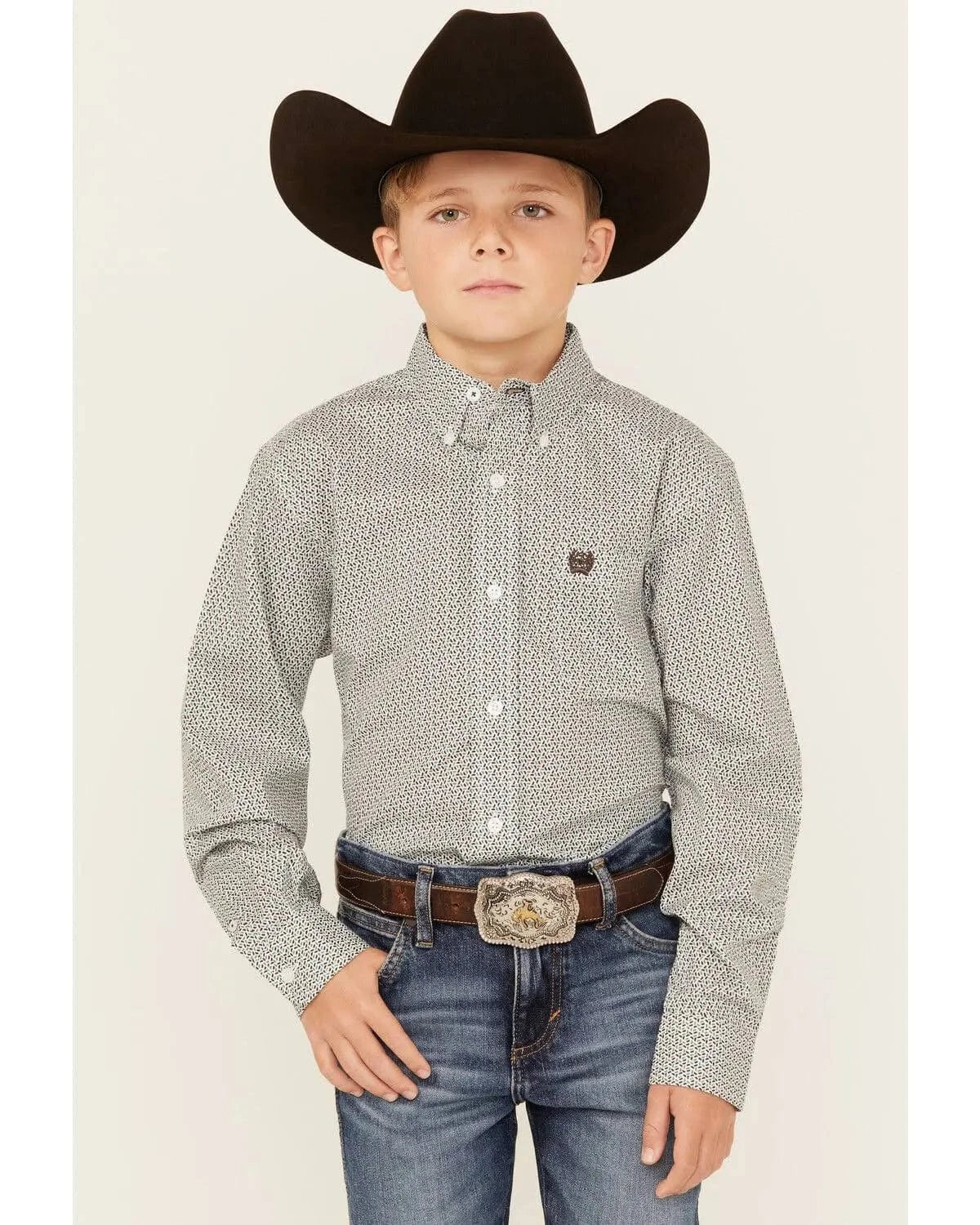 Boys' Long Sleeve Button Down Shirt with Cinch Geo Print - Stylish & Comfortable for School, Parties, and Casual Outings