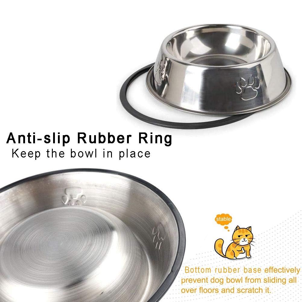 Premium Stainless Steel Cat & Dog Bowls 2-Pack - Non-Slip Rubber Base Pet Food & Water Dishes for Indoor Cats & Small Dogs - Perfect for Home, Kitchen, or Travel Use