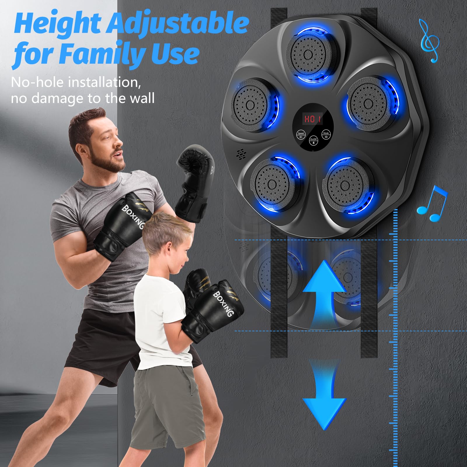 Music Boxing Machine - Interactive Punching Trainer with Boxing Gloves | Large Wall Mounted Electronic Boxing Target for Adults & Kids | 9 Modes & 9 Speeds | Perfect for Home Gym, Boxing Training & Stress Relief