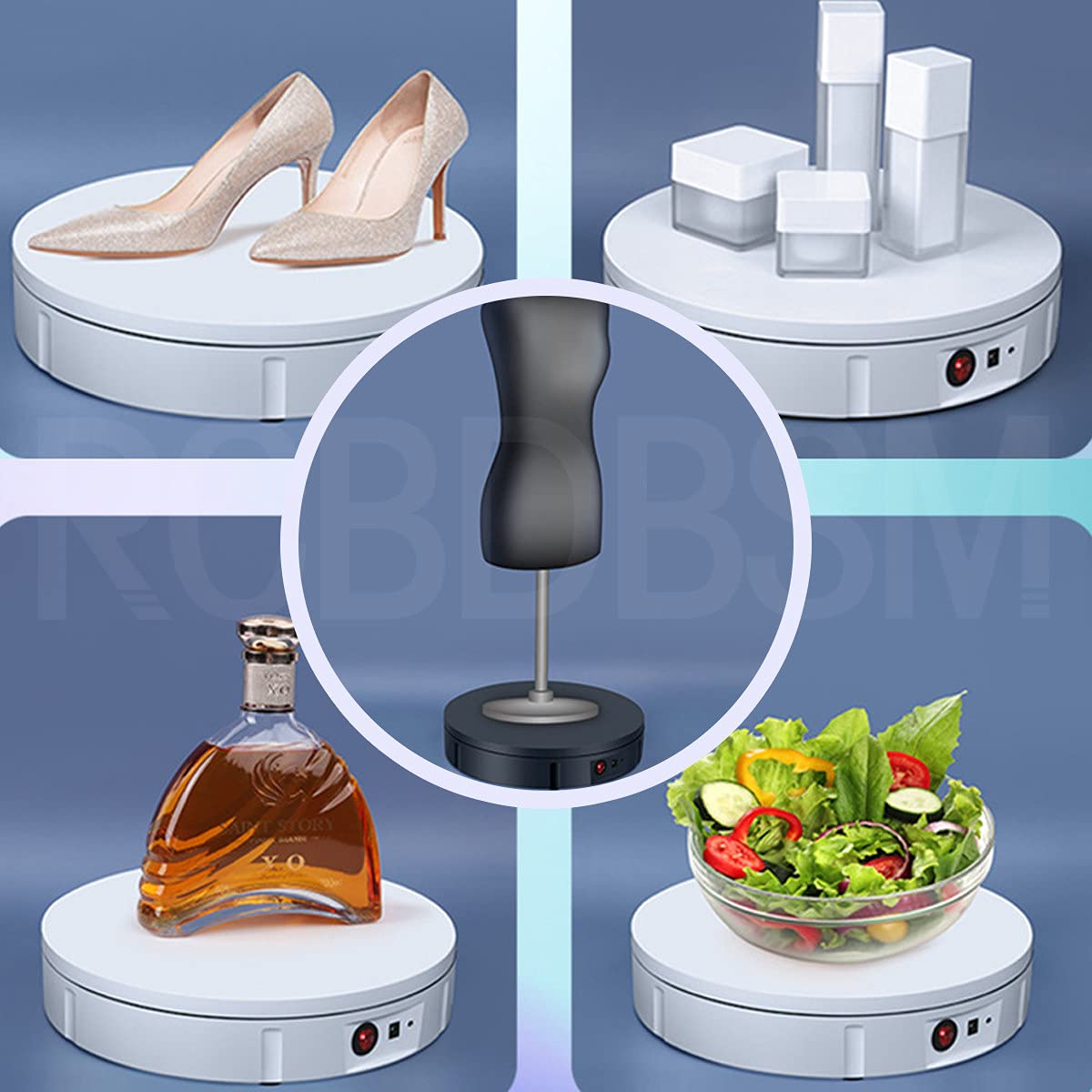 Electric Turntable Motorized Rotating Display Stand - 360° Automatic Revolving Platform for Product Photography & Showcase with Remote Control, 220Lb Capacity (Black/White) - Perfect for Ecommerce, Jewelry Display, Cake Decorating & Home Decor Showcase