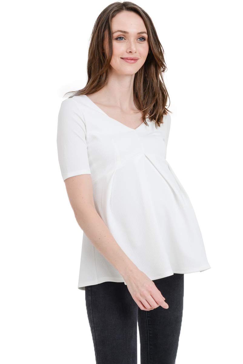 HELLO MIZ Women's Maternity Peplum Blouse Top with Empire Waist Pleat - Comfortable Pregnancy Shirt for Work & Casual Wear