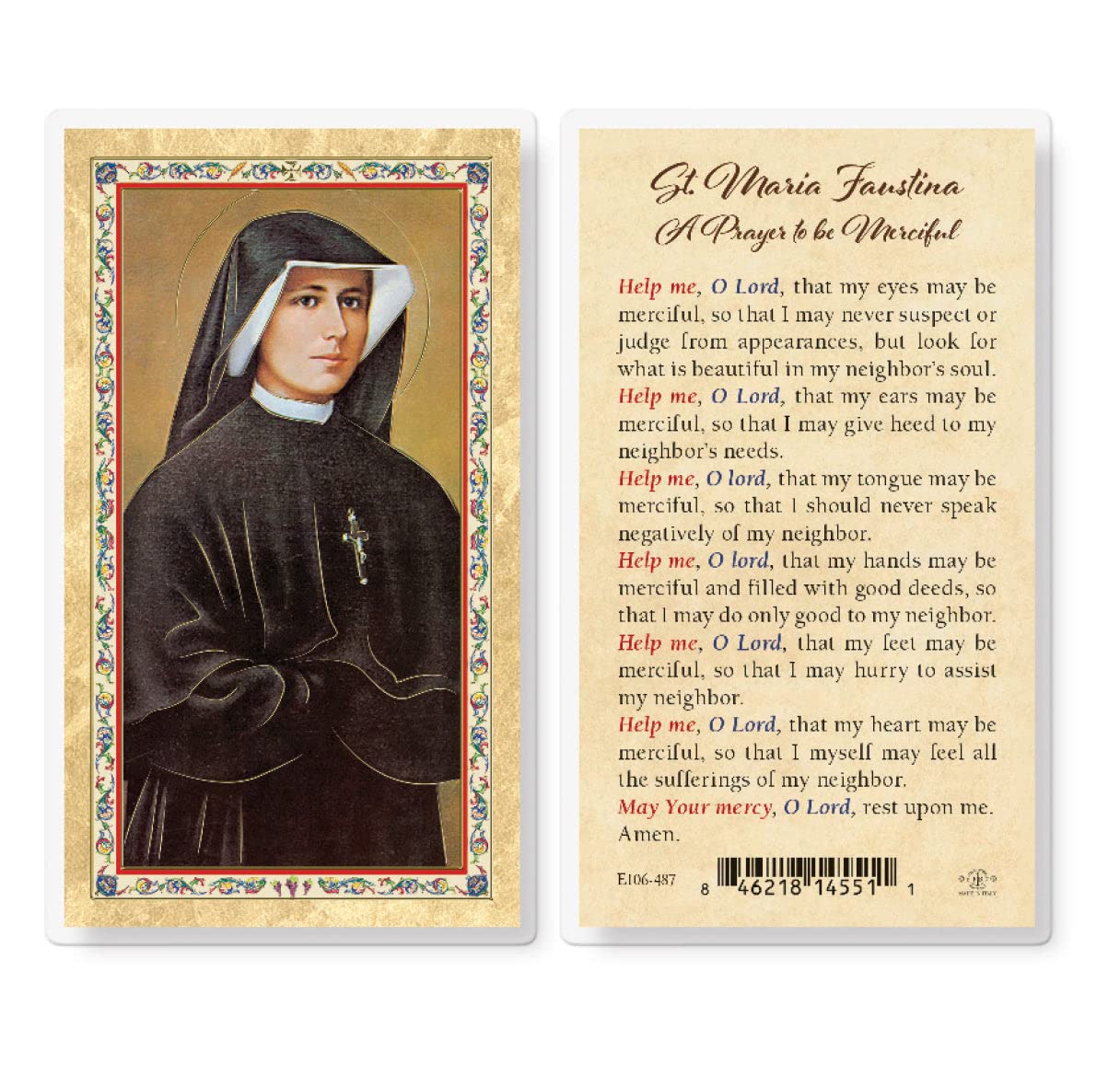St. Maria Faustina Prayer Card - Pack of 25 Gold-Stamped Laminated Catholic Holy Cards with Prayer on Back - Perfect for Devotion, Gifts & Religious Events