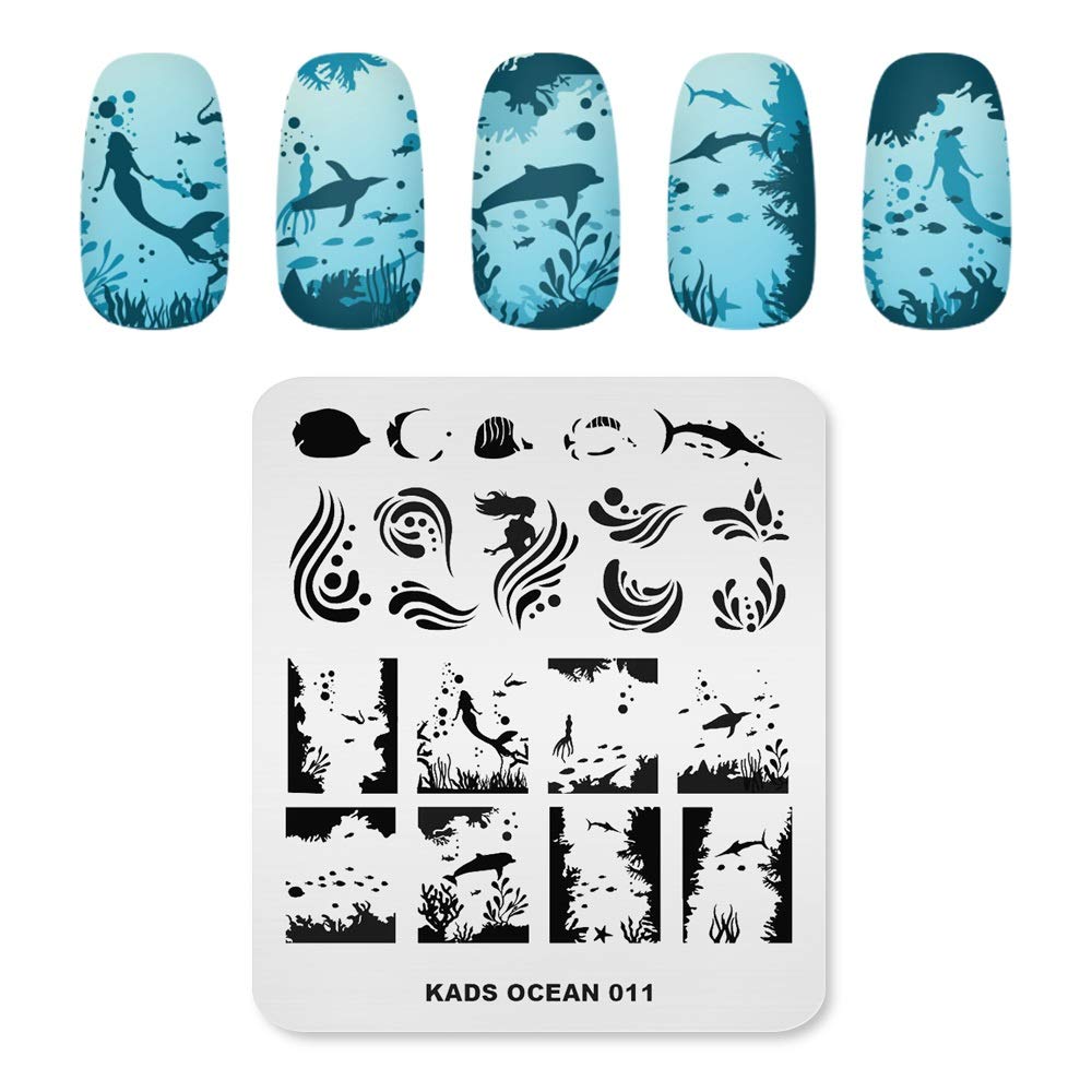 Premium KADS Nail Art Stamping Plates - Ocean Golden Fish Design (OC011) for DIY Manicure & Nail Stamping | Professional Nail Art Tools for Salon & Home Use | Perfect for Parties, Weddings & Special Occasions