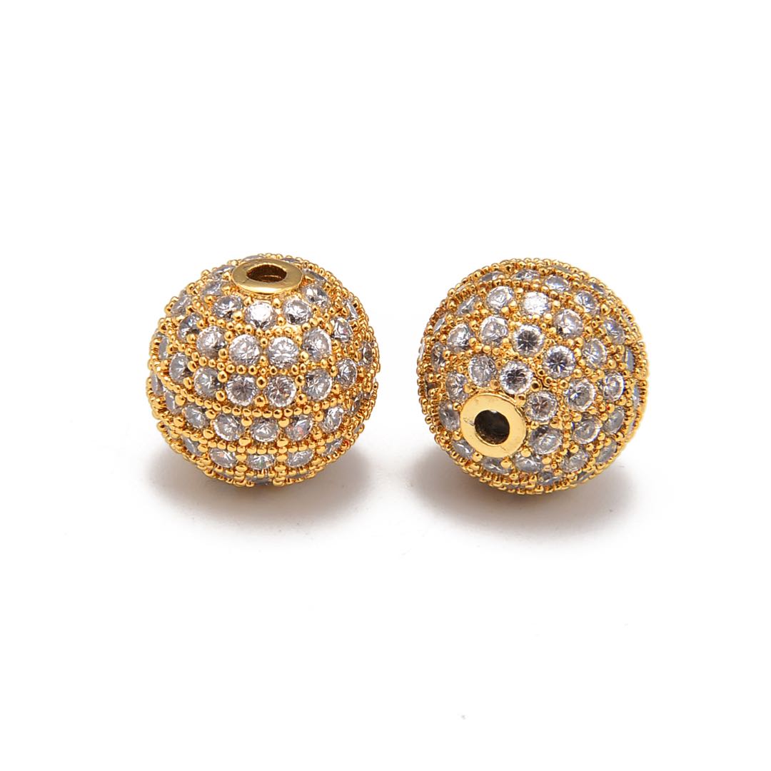 6mm 8mm 10mm 12mm Gold Plated Micro Pave Zircon Ball Charm - Sold Individually - Perfect for Jewelry Making, Bracelets & Necklace Charms