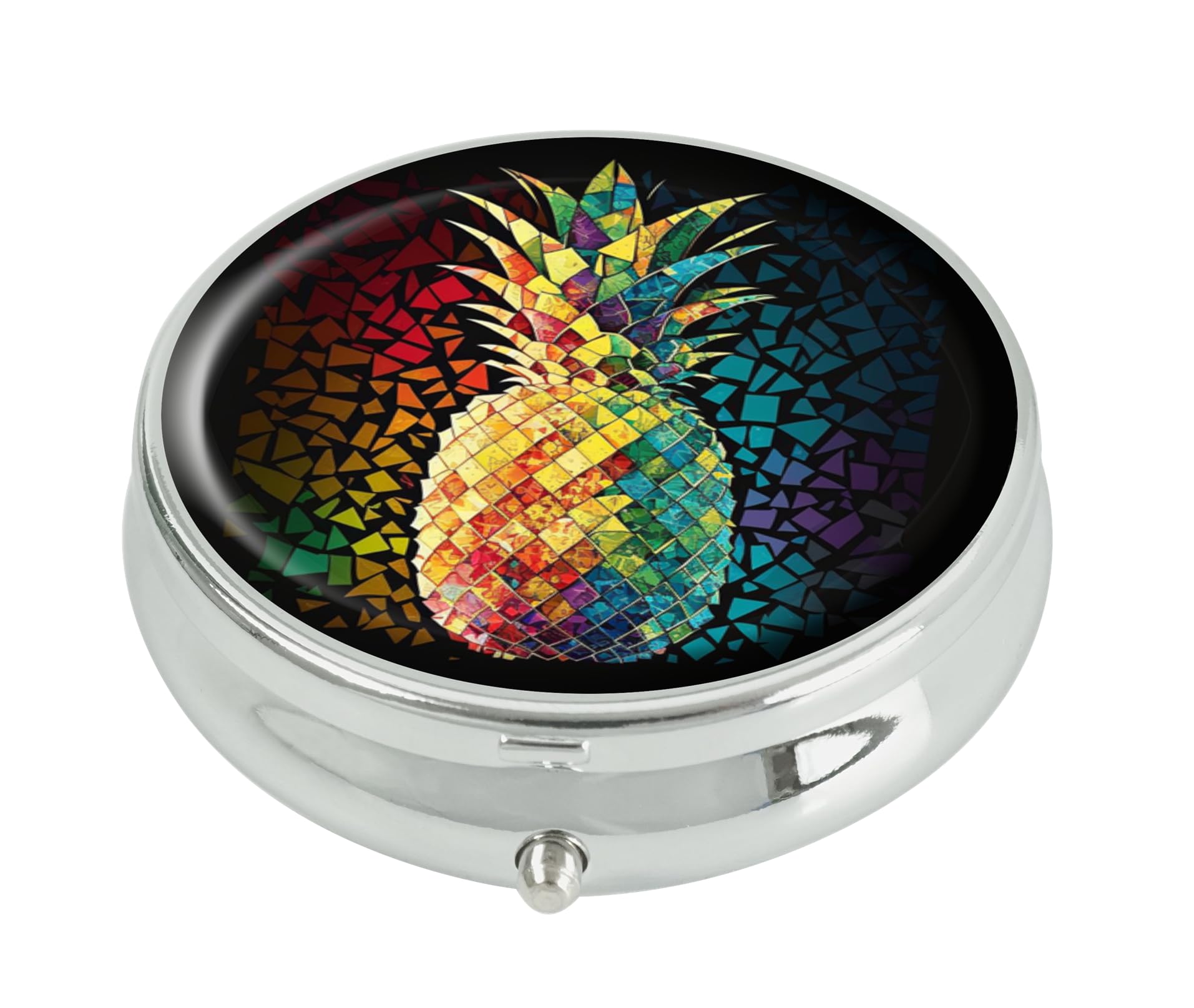 Stylish Navy Pineapple Round Pill Box - Portable Tablet Holder & Purse Organizer - Perfect for Travel, Home, and Office Use