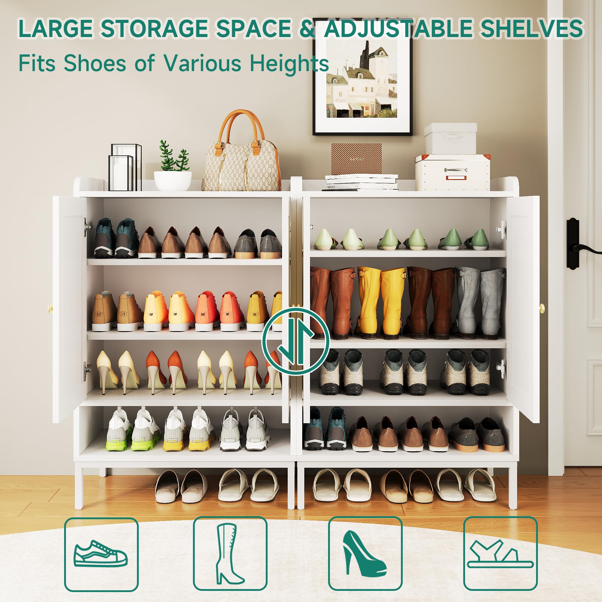 White 5-Tier Rattan Shoe Cabinet with Adjustable Shelves - Entryway Shoe Storage Organizer for 20 Pairs - Perfect for Hallway, Closet & Living Room - Space-Saving Home Decor Solution