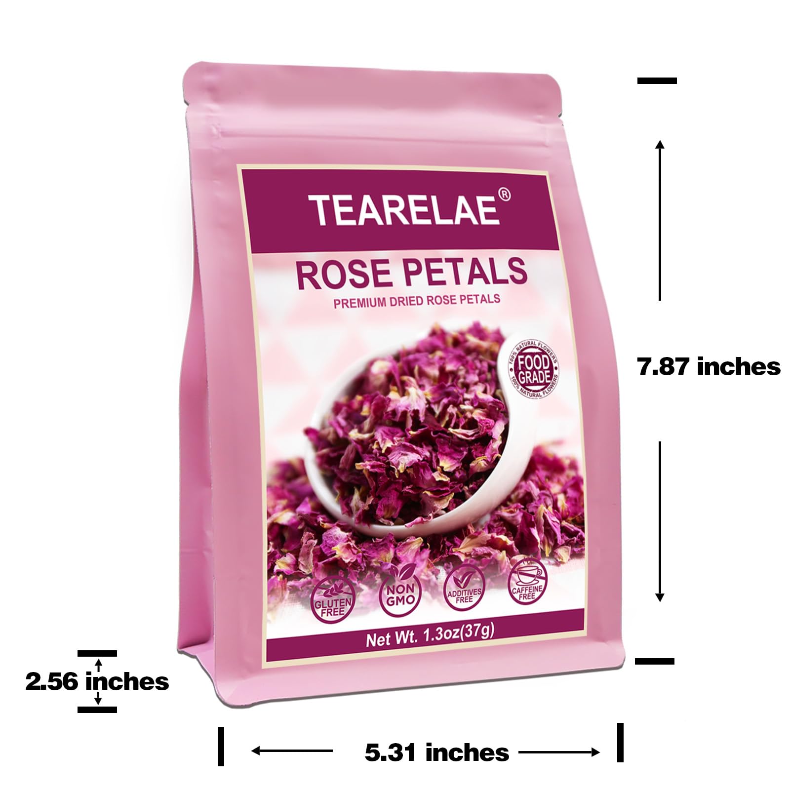 TEARELAE Premium Dried Rose Petals - 1.3oz/37g Natural Edible Rose Flowers for Tea, Baking, Candles, Soap & Crafts - Perfect for Romantic Baths, Wedding Decor & DIY Gifts