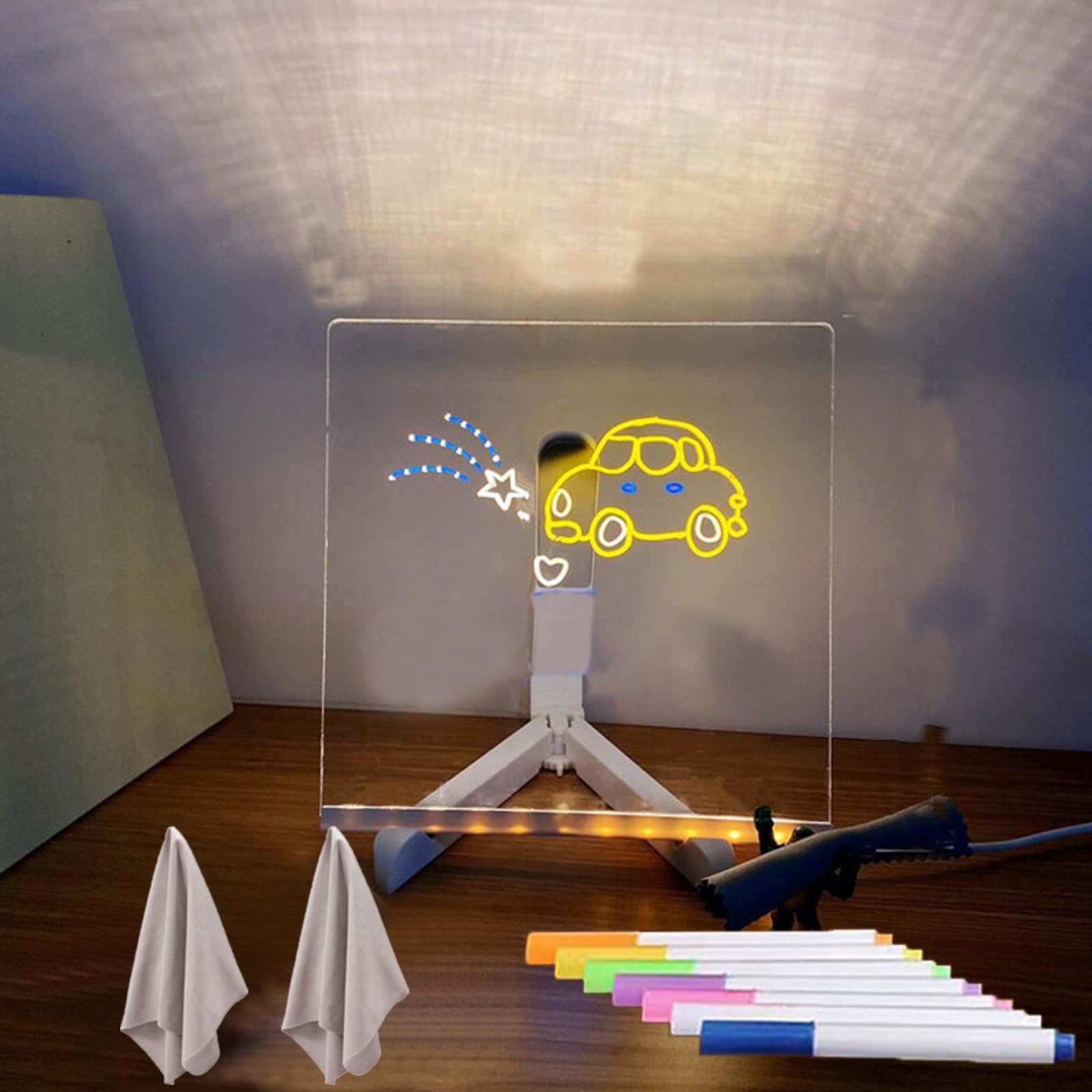 Luminous LED Acrylic Message Board - 5.9x5.9 Inch Colorful LED Drawing Board & Note Board for Home Office Decor, Gift Ideas, and Creative Writing (Multicolor Light Display)