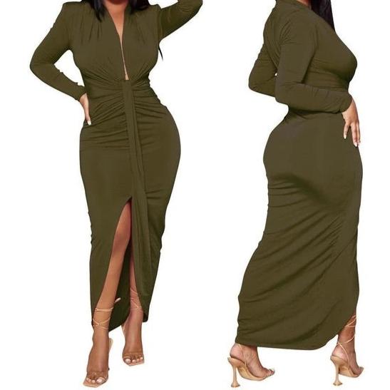 Layla Slinky Bodycon Maxi Dress for Women - Sexy Long Sleeve Stretchy Party Dress for Night Out, Club, Date Night, Formal Events | Plus Size Options Available