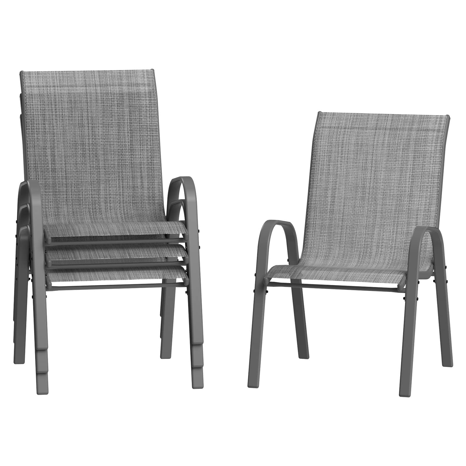 Amopatio 4-Piece Patio Chair Set - Breathable Outdoor Stackable Dining Chairs for Garden, Backyard & Deck - All-Weather Resistant Dark Grey Furniture - Perfect for BBQs, Poolside Lounging & Outdoor Entertaining