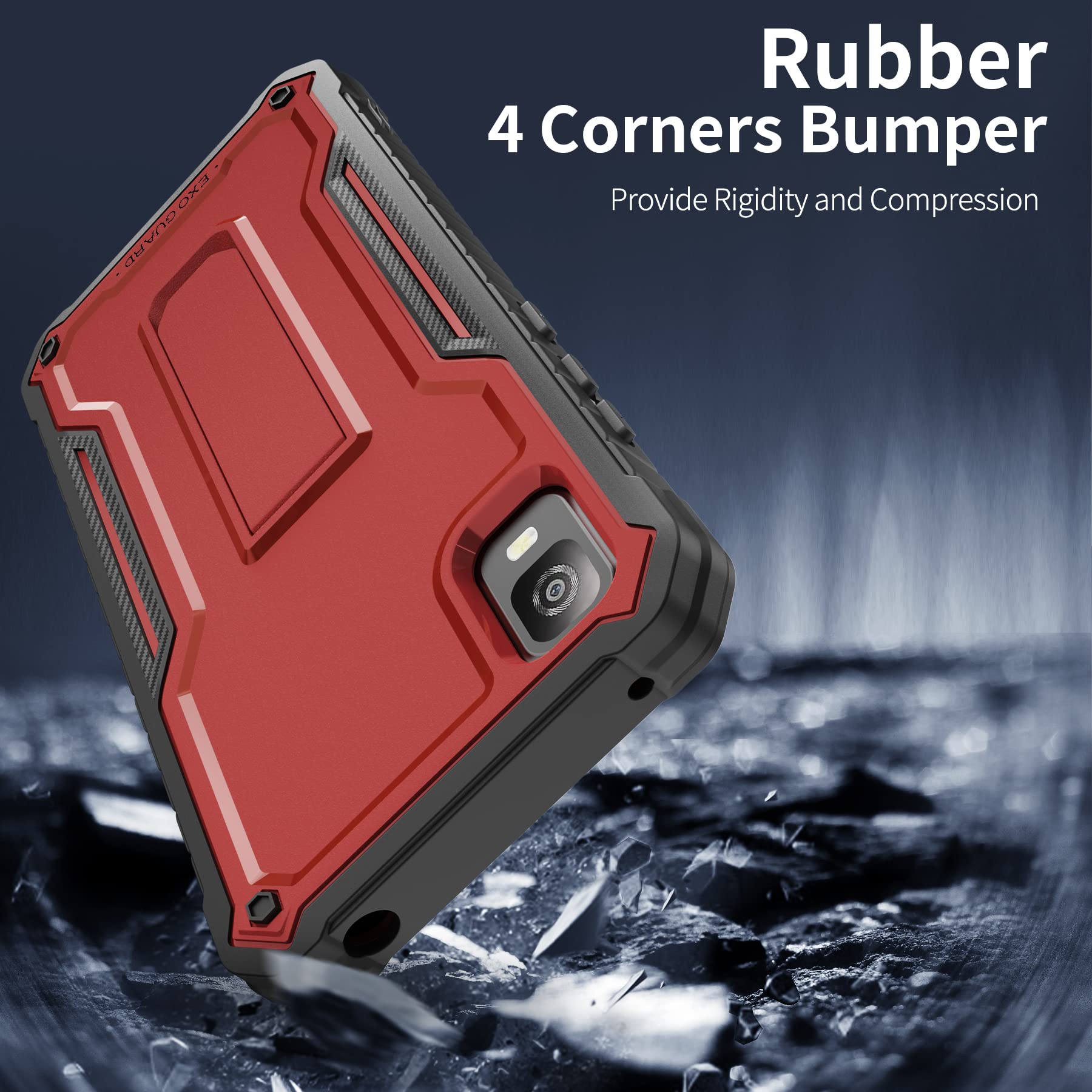 Shockproof Full-Body Case for TCL 30Z & TCL 30 LE with Tempered Glass Screen Protector & Kickstand - Durable Rubber Phone Cover (Red) | Perfect for Outdoor Activities, Work & Daily Protection